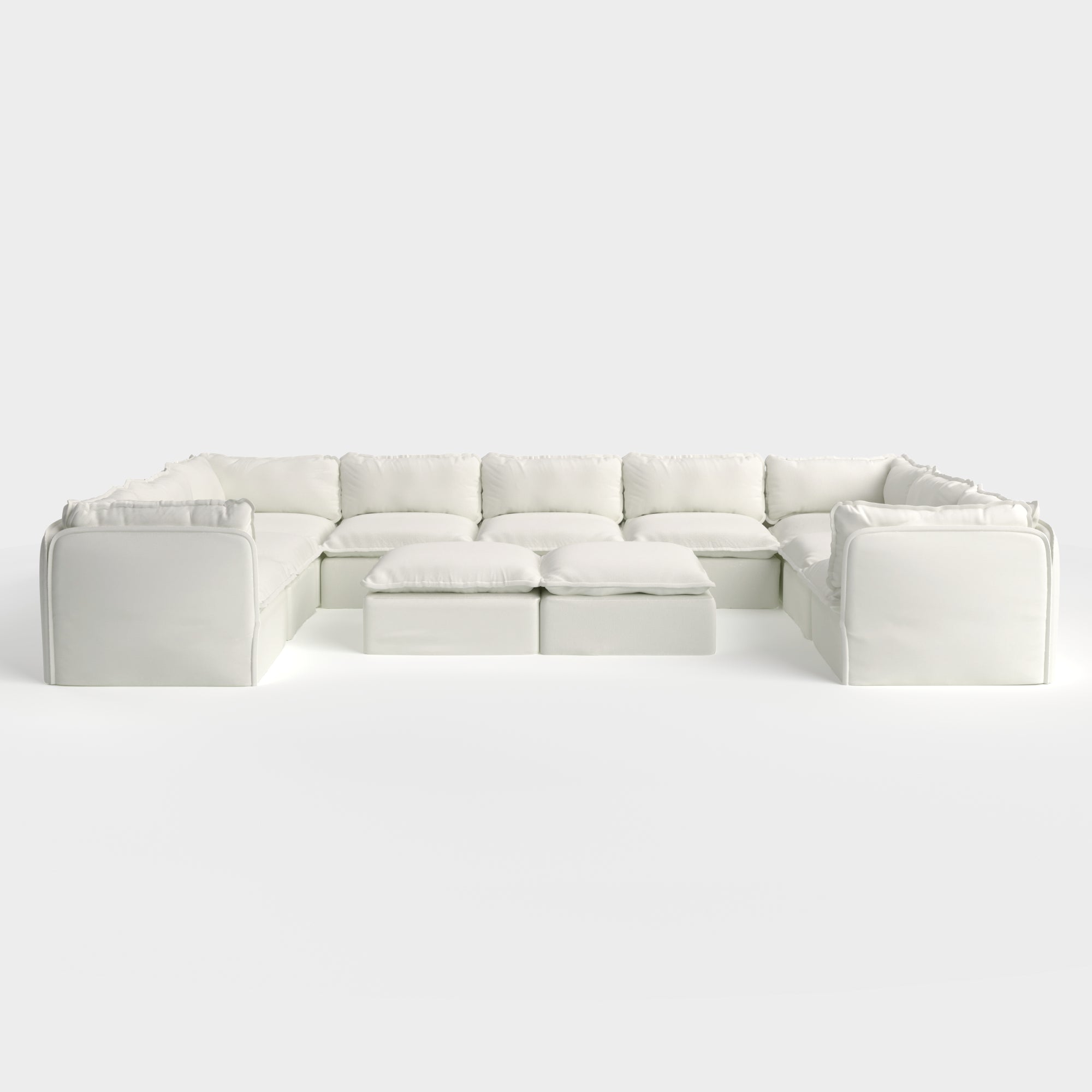 Slipcover Only - Modular Outdoor Washable 9-Seater U-Sectional  + Bench Ottoman | Classic Canvas in Cloud