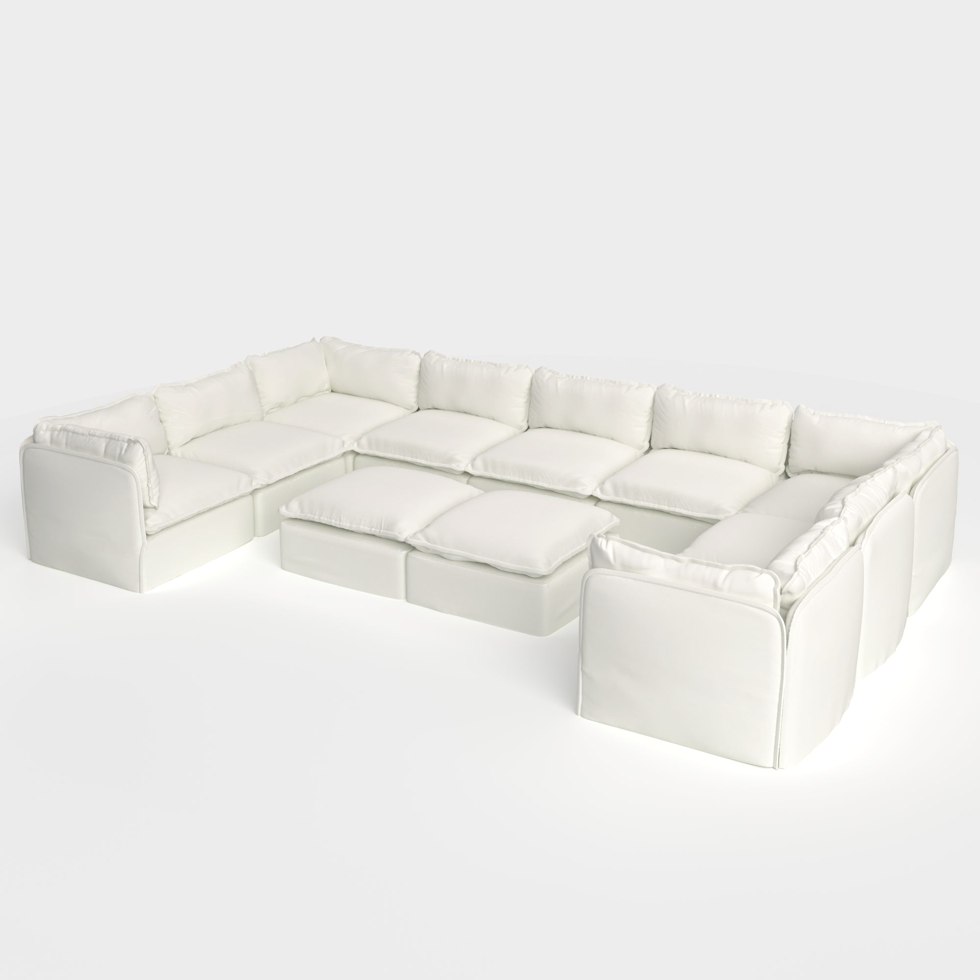 Slipcover Only - Modular Outdoor Washable 9-Seater U-Sectional + Bench Ottoman | Classic Canvas in Cloud