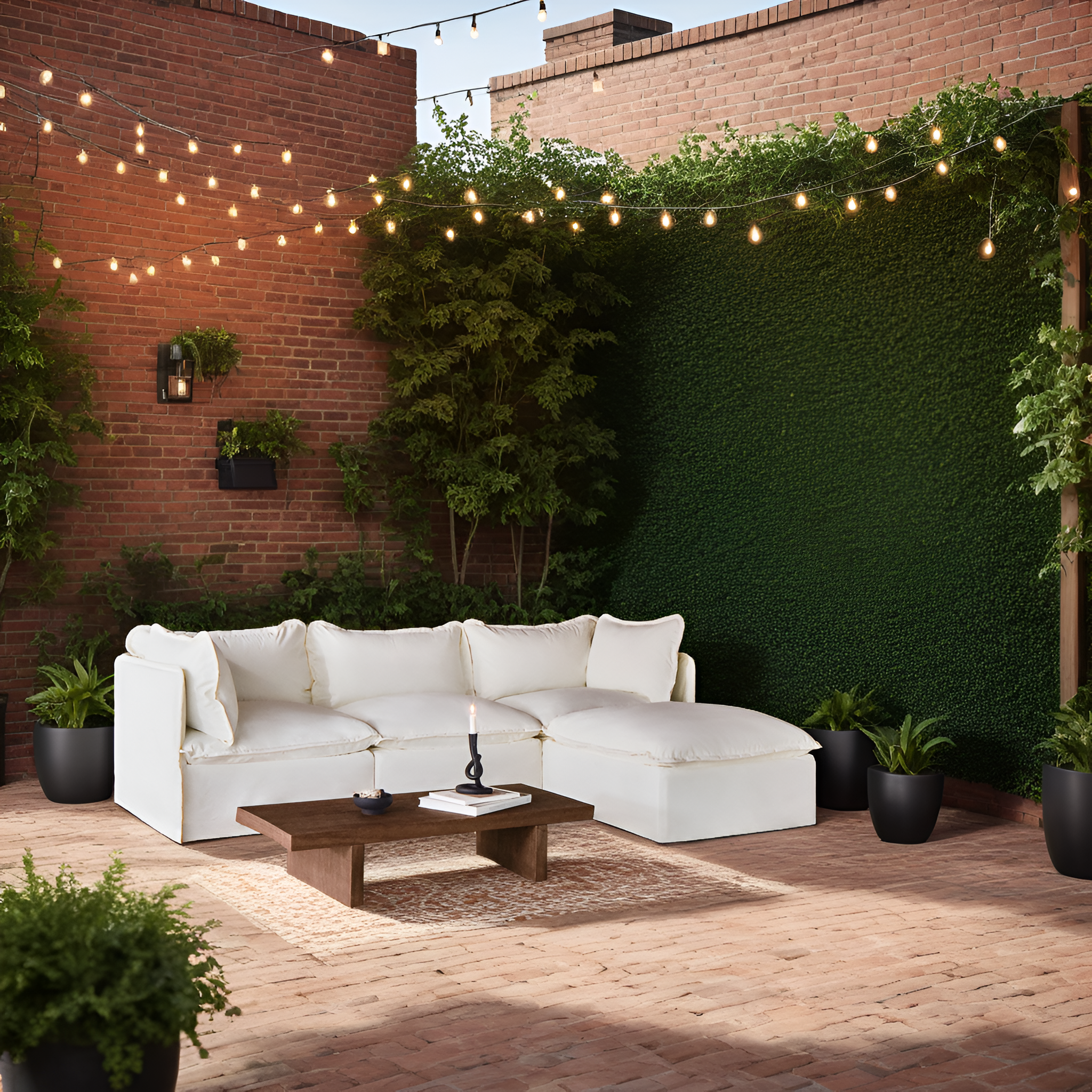 Slipcover Only - Modular Outdoor Washable 9-Seater U-Sectional + Bench Ottoman | Classic Canvas in Cloud