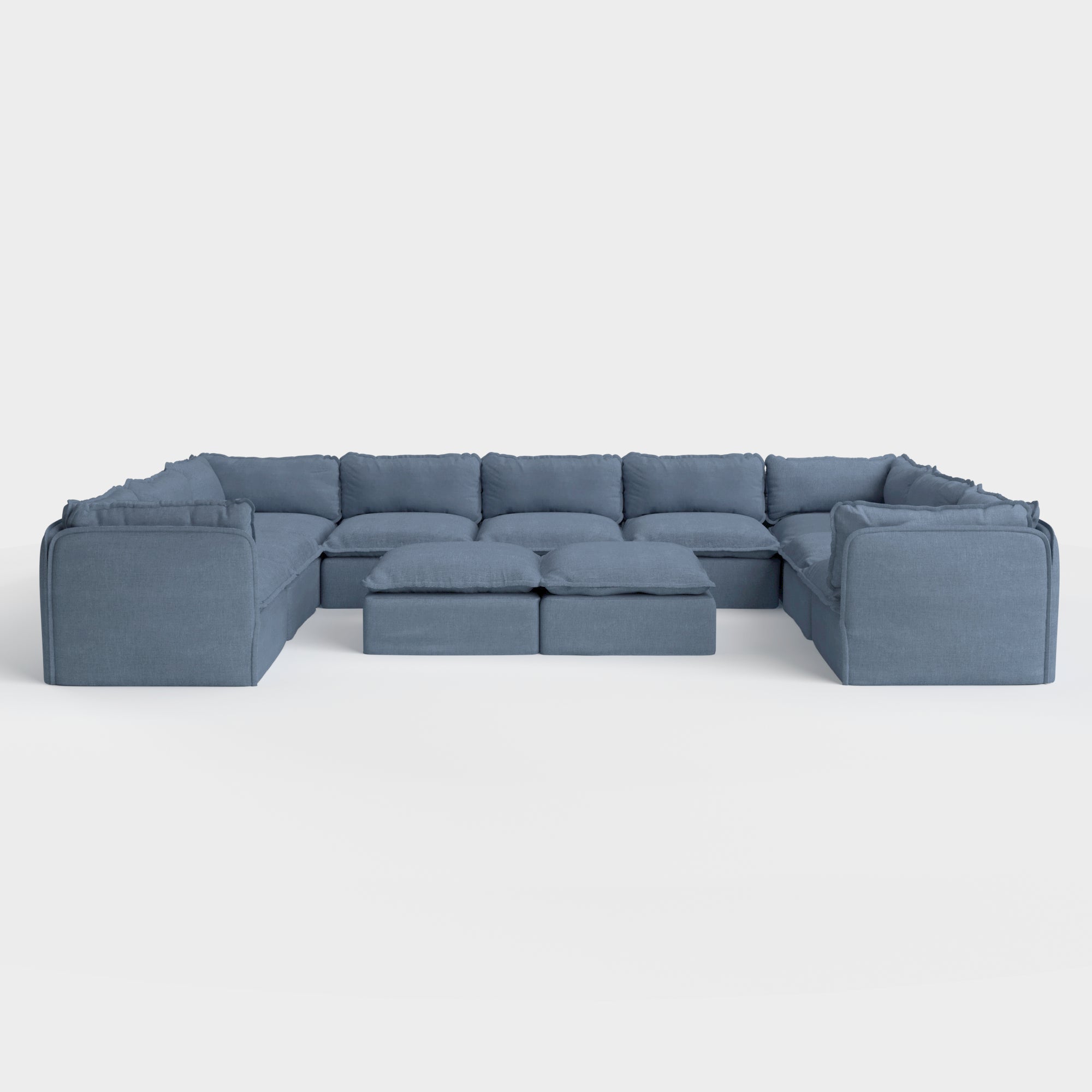 Slipcover Only - Modular Outdoor Washable 9-Seater U-Sectional  + Bench Ottoman | Classic Canvas in Ocean