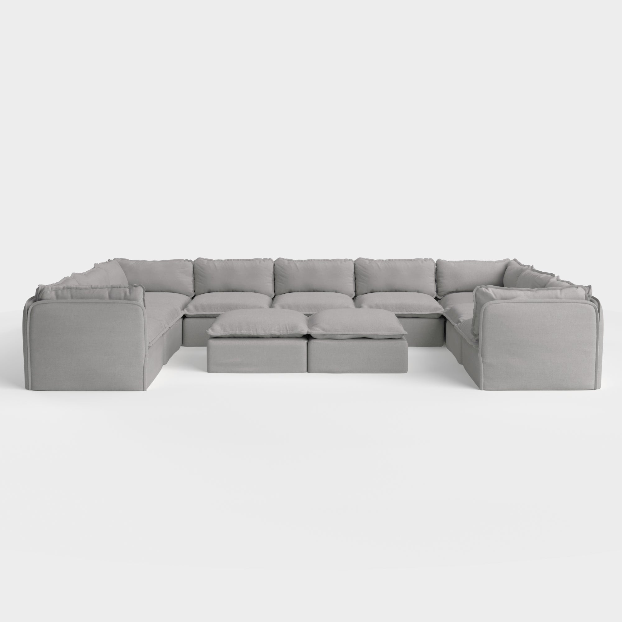 Slipcover Only - Modular Outdoor Washable 9-Seater U-Sectional  + Bench Ottoman | Classic Canvas in Stone Gray