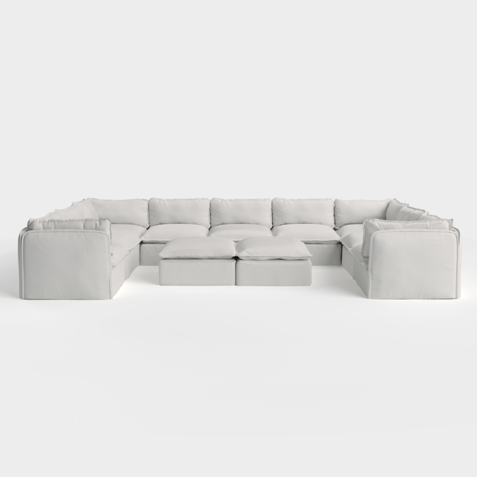 Slipcover Only - Modular Outdoor Washable 9-Seater U-Sectional  + Bench Ottoman | Nano Slubweave in Mist
