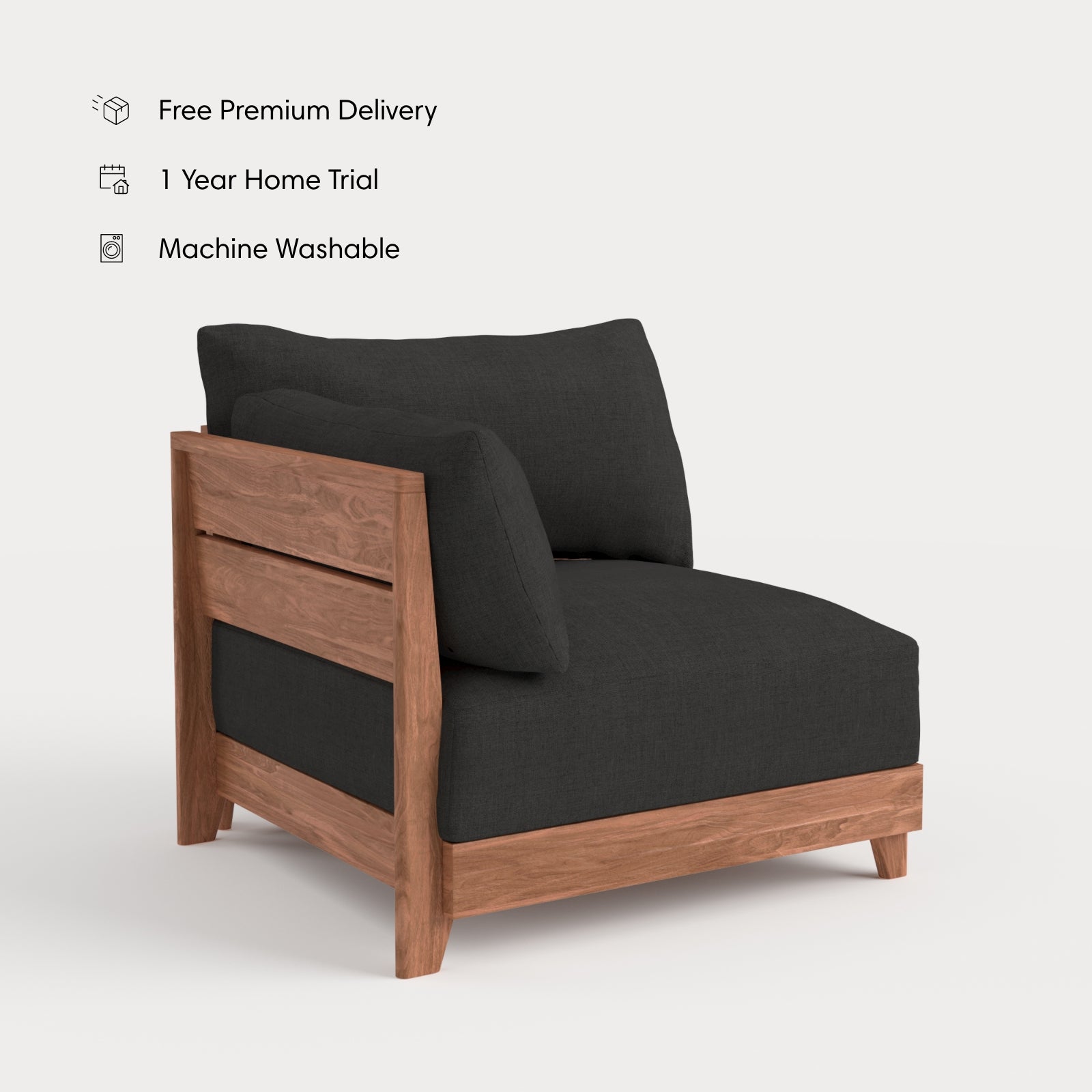 Dwell™ Modular Teak Outdoor Modular Unit - End Chair | Classic Canvas in Charcoal