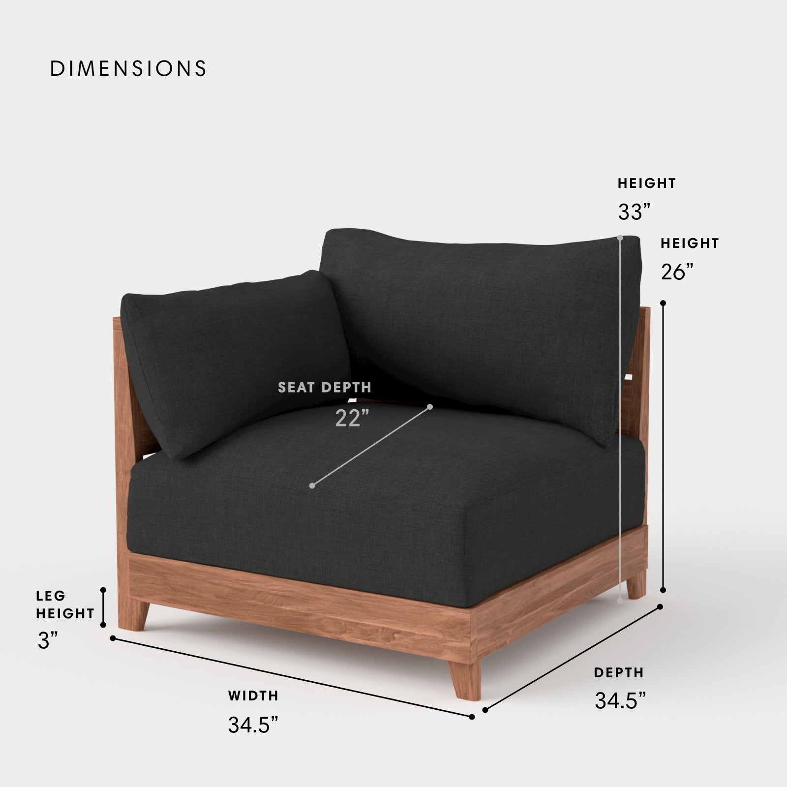 Dwell™ Modular Teak Outdoor Modular Unit - End Chair | Classic Canvas in Charcoal