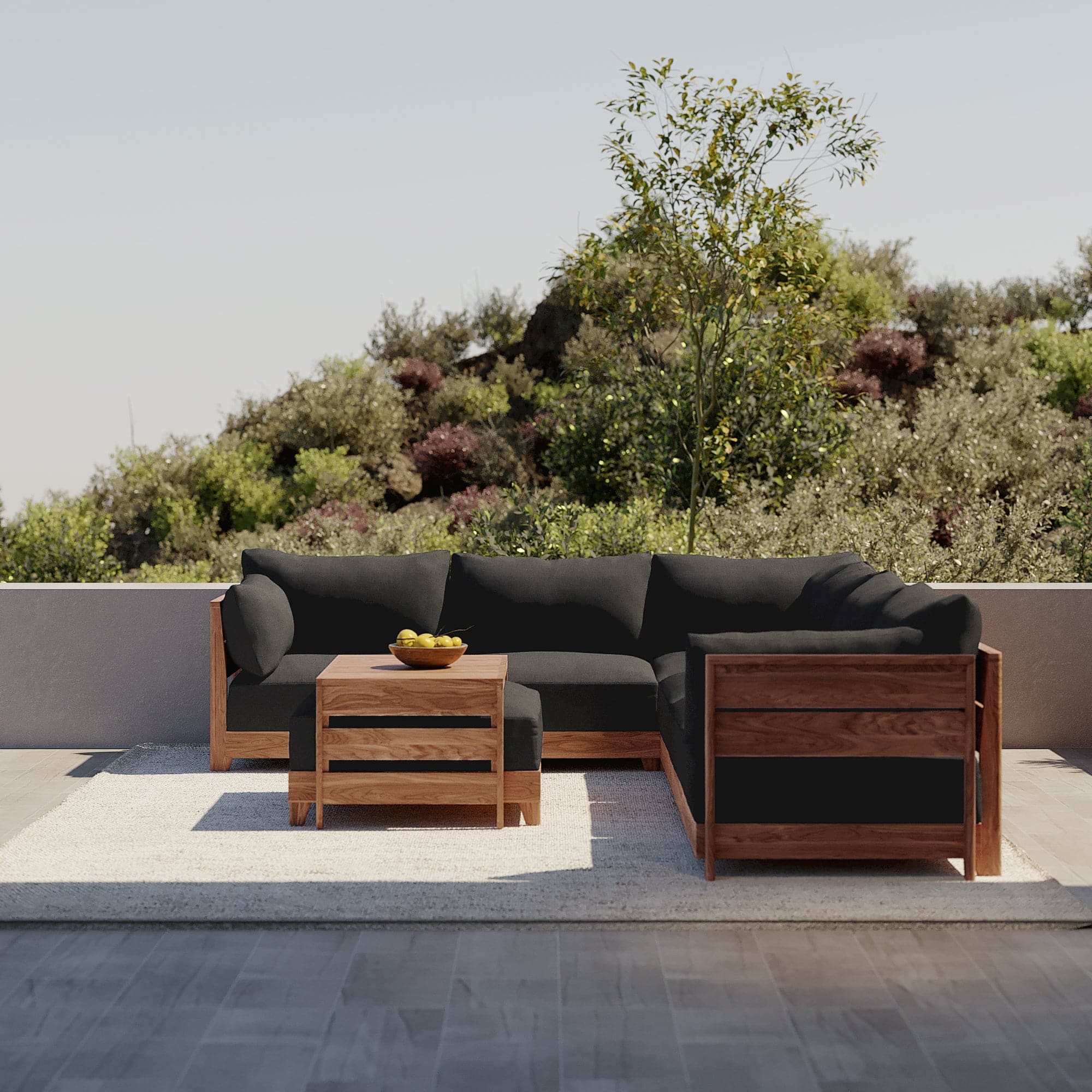 Dwell™ Modular Teak Outdoor Modular Unit - End Chair | Classic Canvas in Charcoal