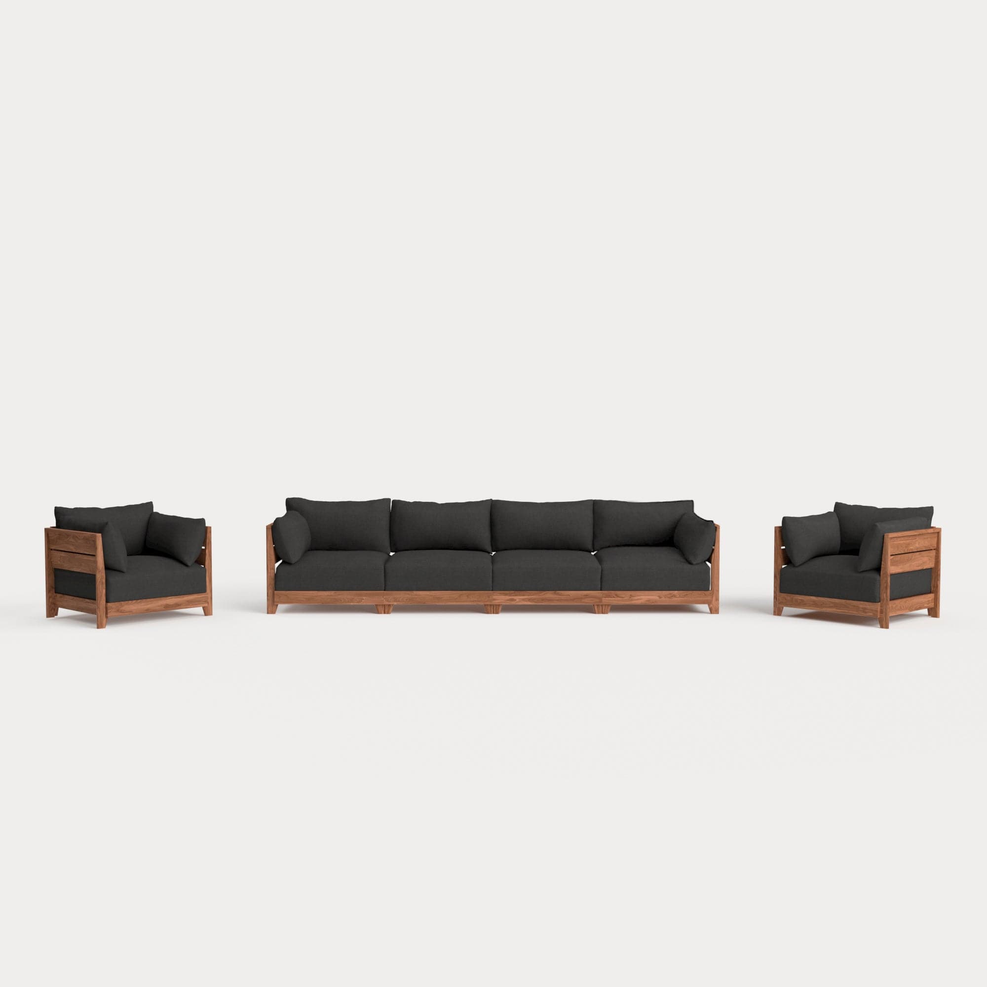 Dwell™ Modular Teak Outdoor 4-Seater Sofa + Armchair Set | Classic Canvas in Charcoal