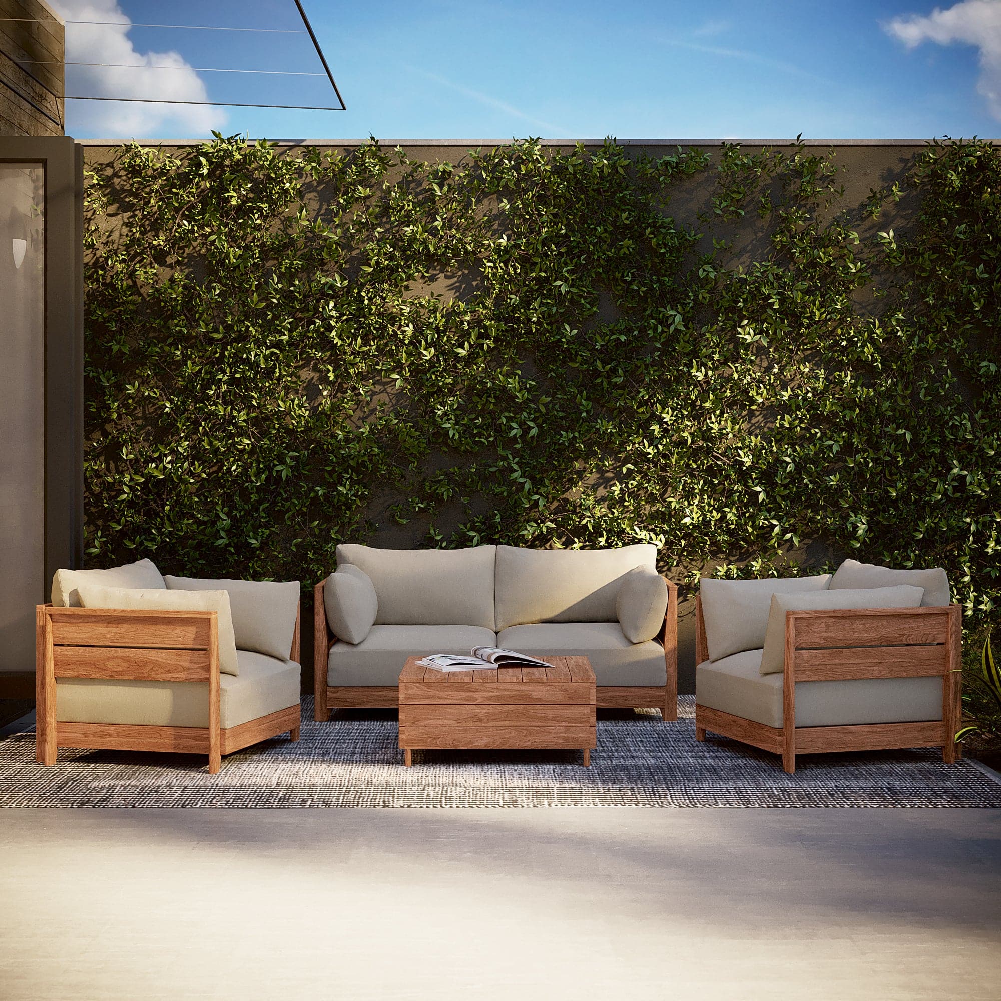 Dwell™ Modular Teak Outdoor Sofa + Ottoman | Classic Canvas in Sand