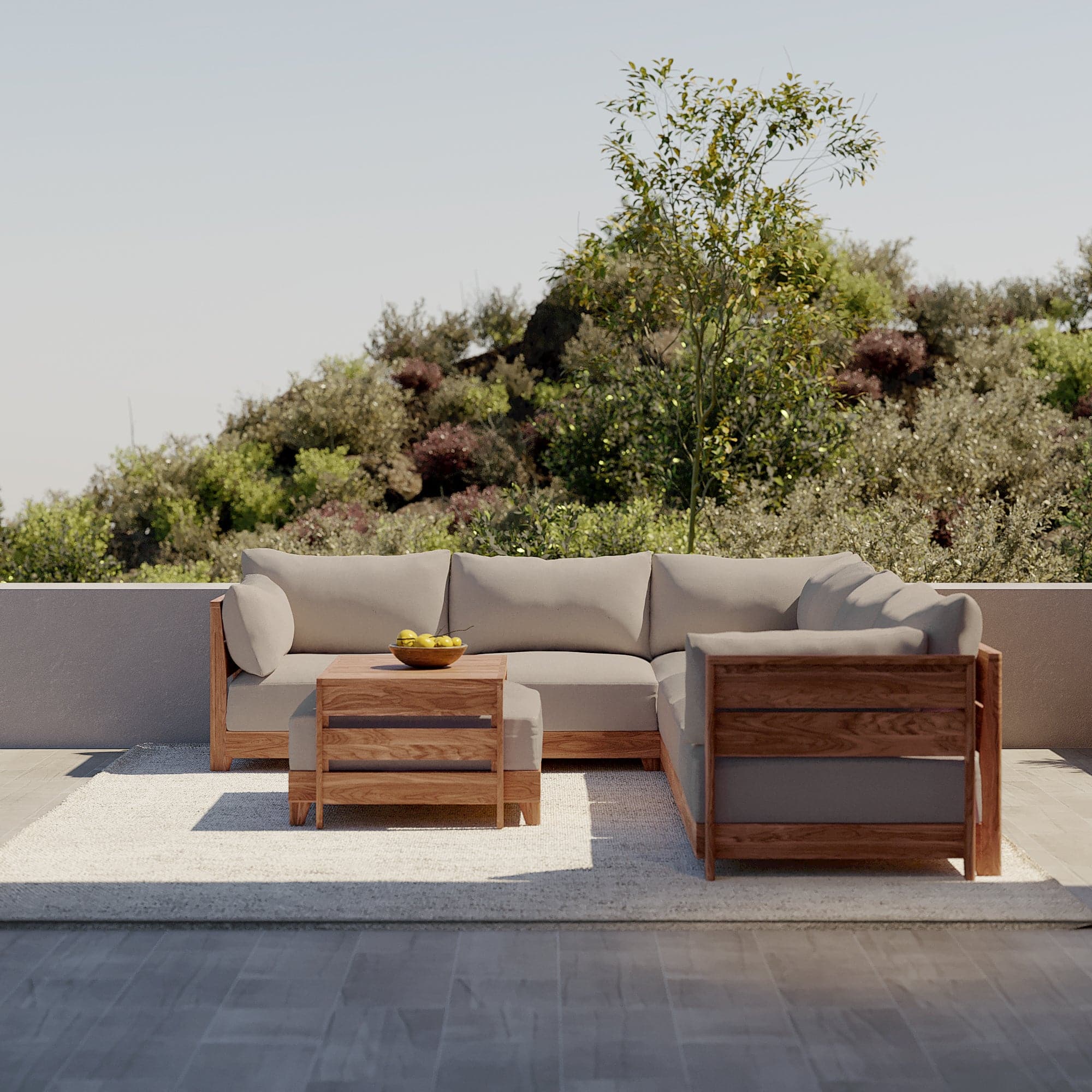 Dwell™ Modular Teak Outdoor Sofa + Ottoman | Classic Canvas in Sand
