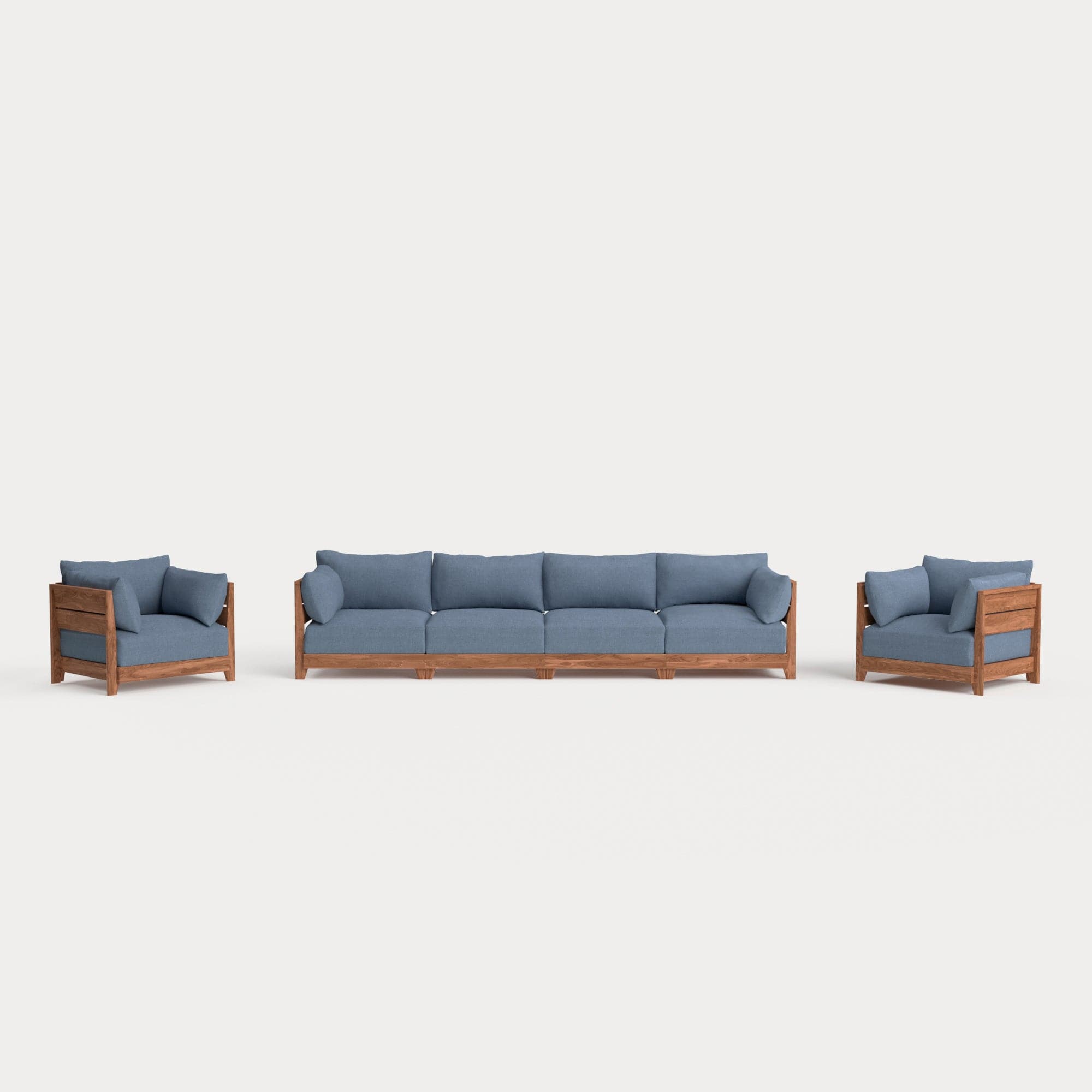 Dwell™ Modular Teak Outdoor 4-Seater Sofa + Armchair Set | Classic Canvas in Ocean