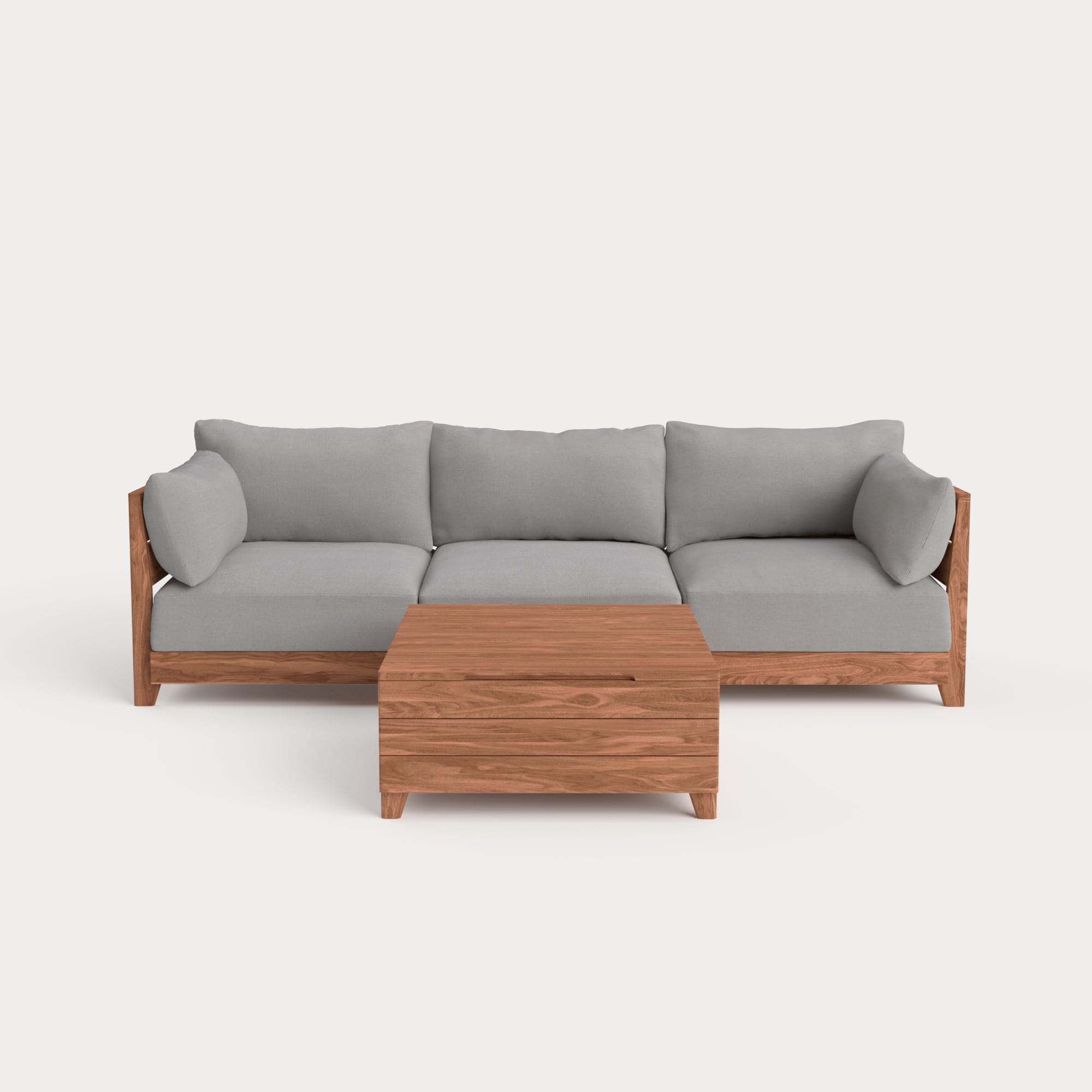 Dwell™ Modular Teak Outdoor Sofa + Storage Coffee Table | Classic Canvas in Stone Gray