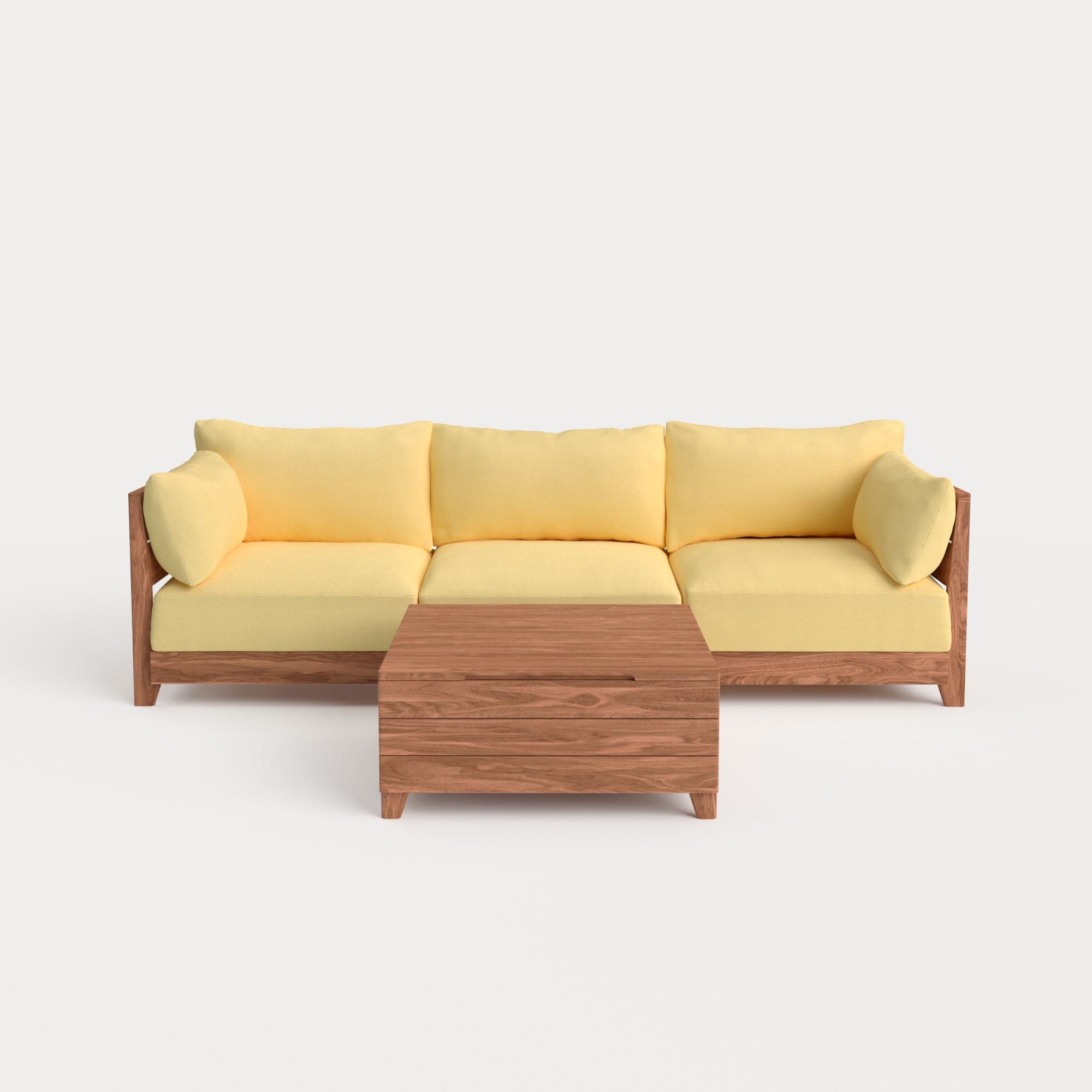 Dwell™ Modular Teak Outdoor Sofa + Storage Coffee Table | Classic Canvas in Sun
