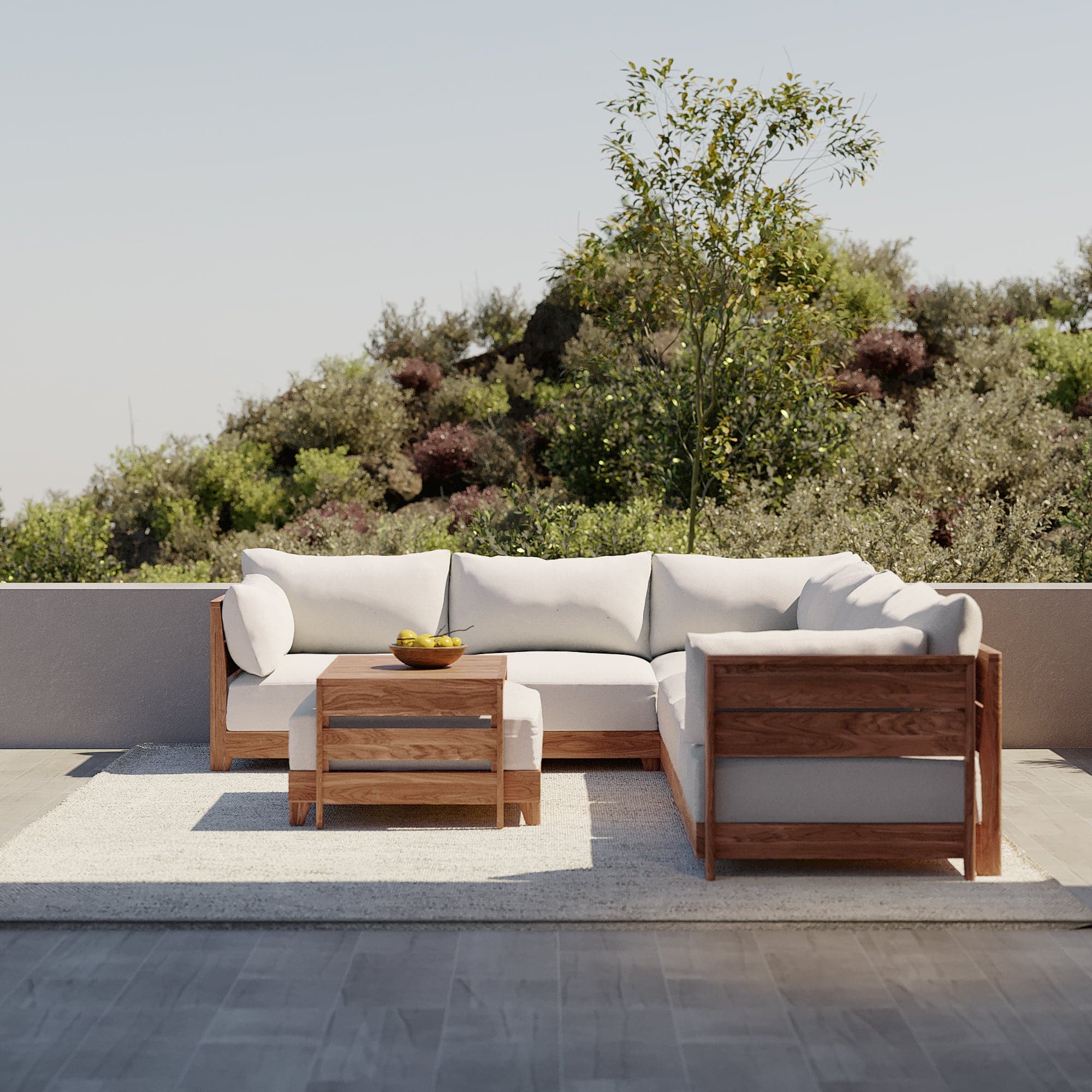 Dwell™ Modular Teak Outdoor Sofa Sectional | Classic Canvas in Cloud