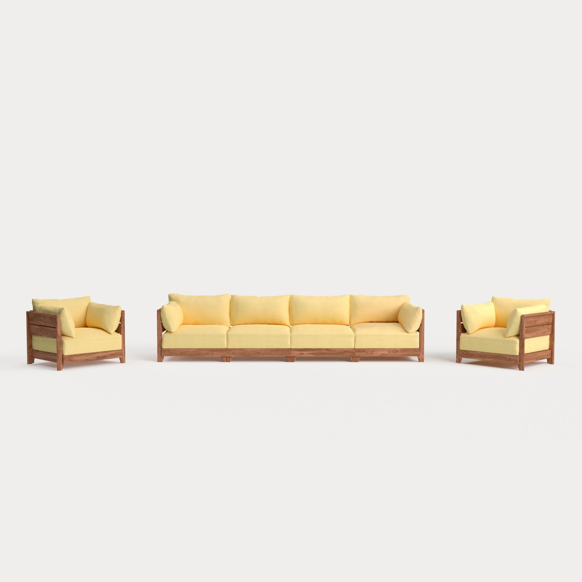 Dwell™ Modular Teak Outdoor 4-Seater Sofa + Armchair Set | Classic Canvas in Sun
