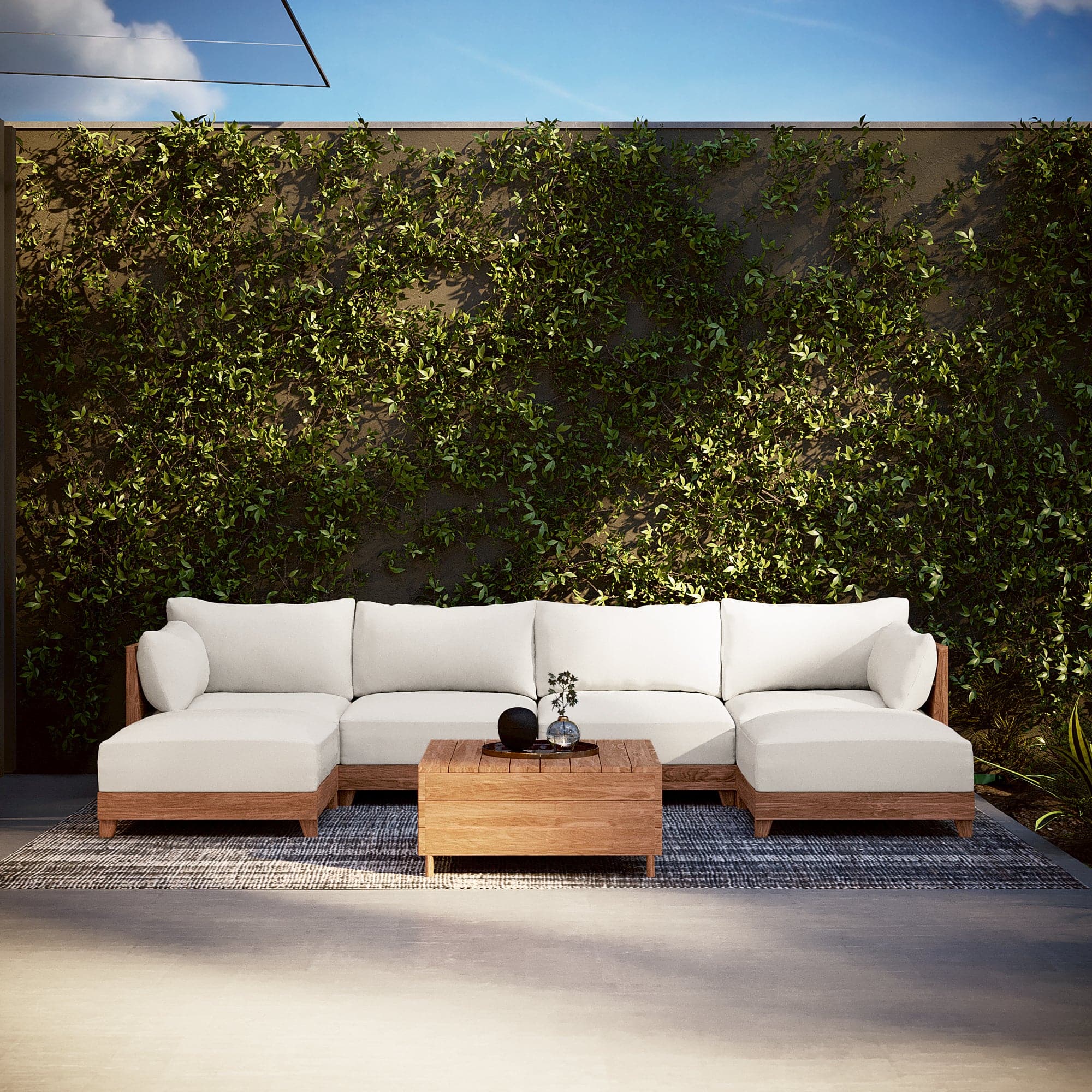 Dwell™ Modular Teak Outdoor 4-Seater U-Sectional | Classic Canvas in Cloud