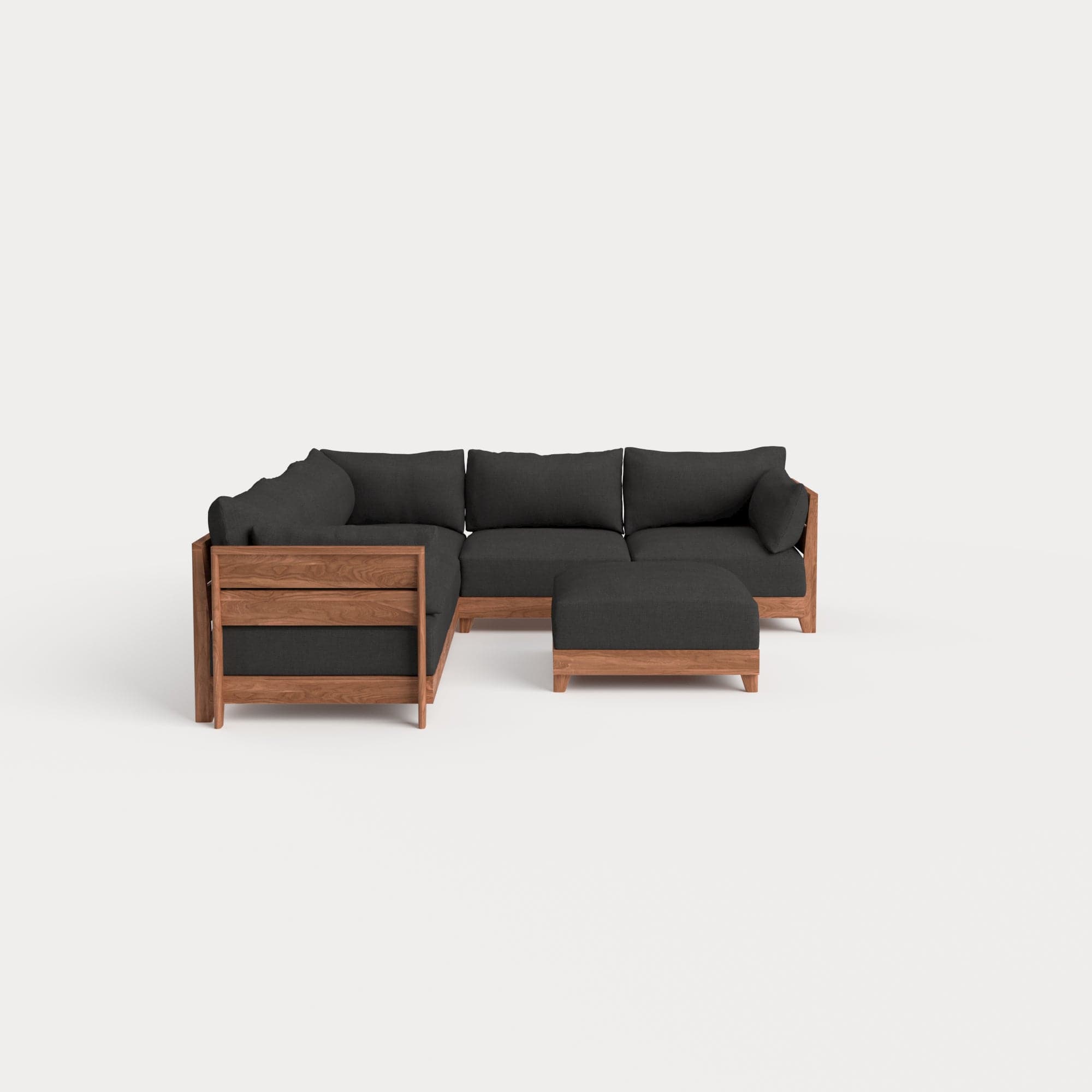 Dwell™ Modular Teak Outdoor 5-Seater L-Sectional + Ottoman | Classic Canvas in Charcoal