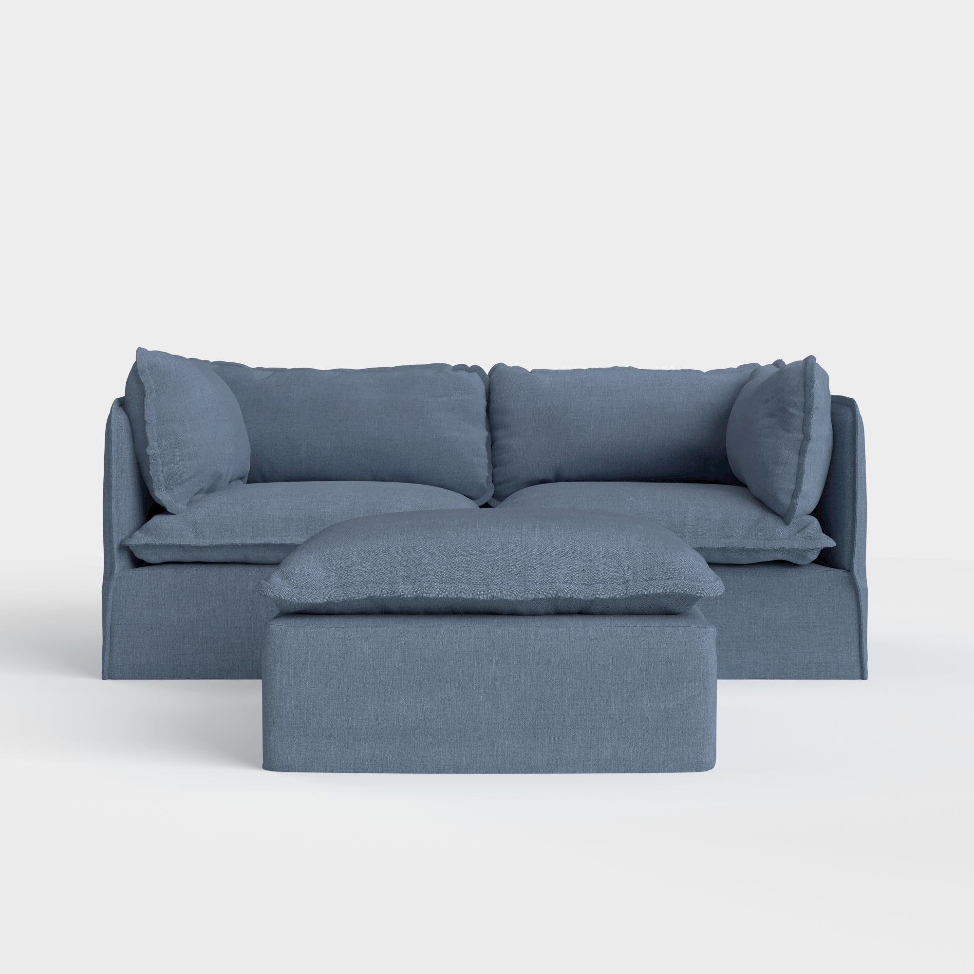 Modular Outdoor Washable 2-Seater + Ottoman | Classic Canvas in Ocean