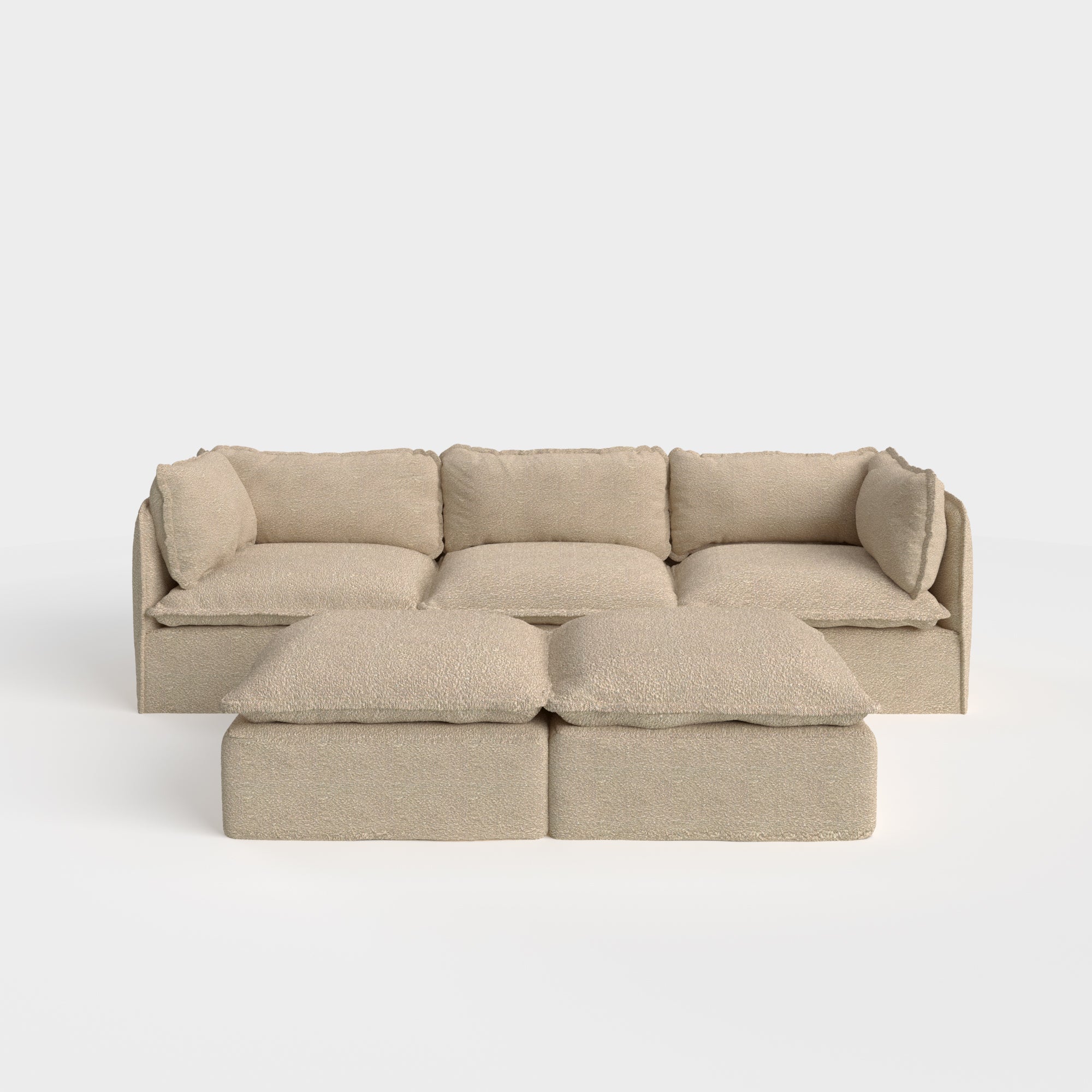 Modular Outdoor Washable 3-Seater + Bench Ottoman | Alfresco Boucle in Cashew