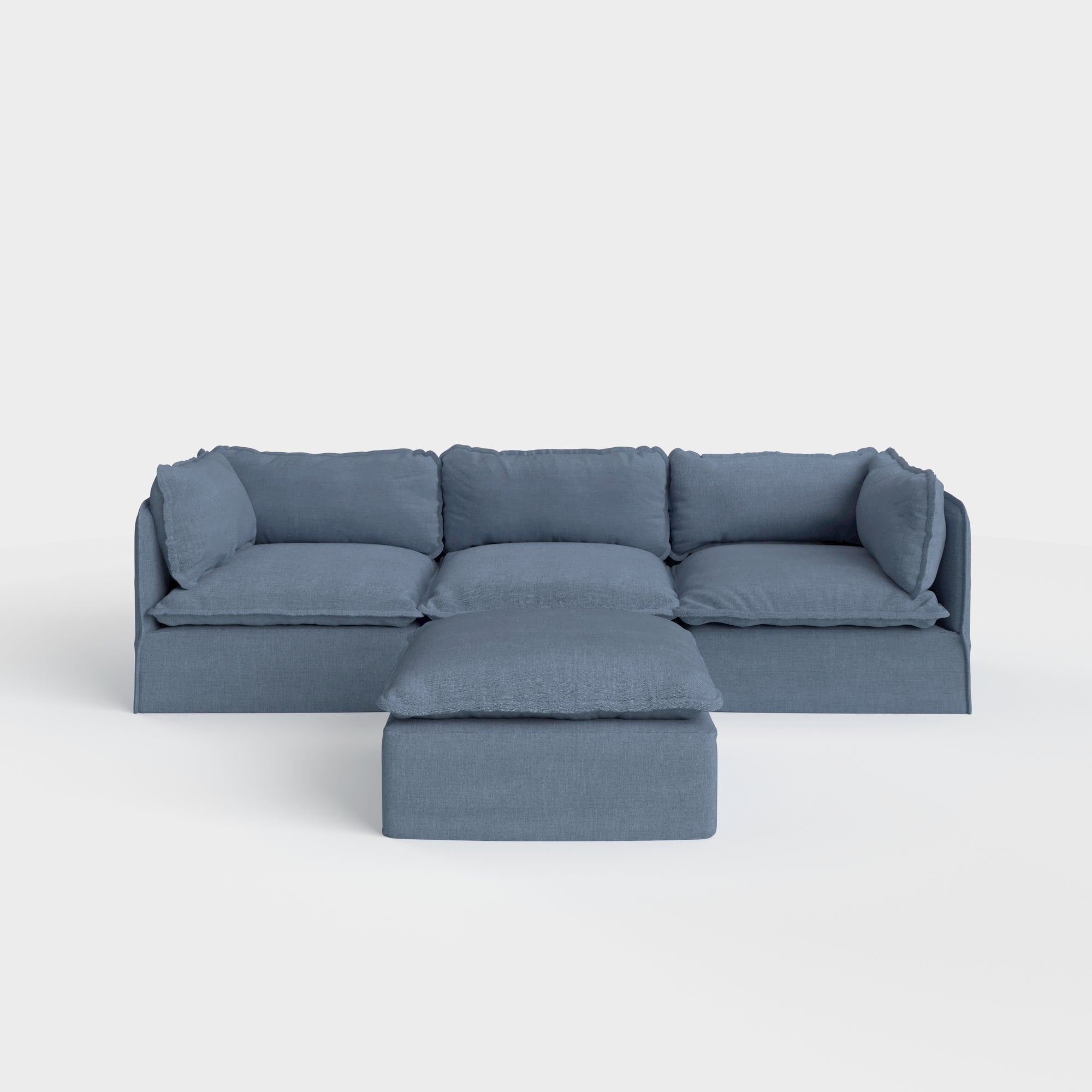 Modular Outdoor Washable 3-Seater + Ottoman | Classic Canvas in Ocean