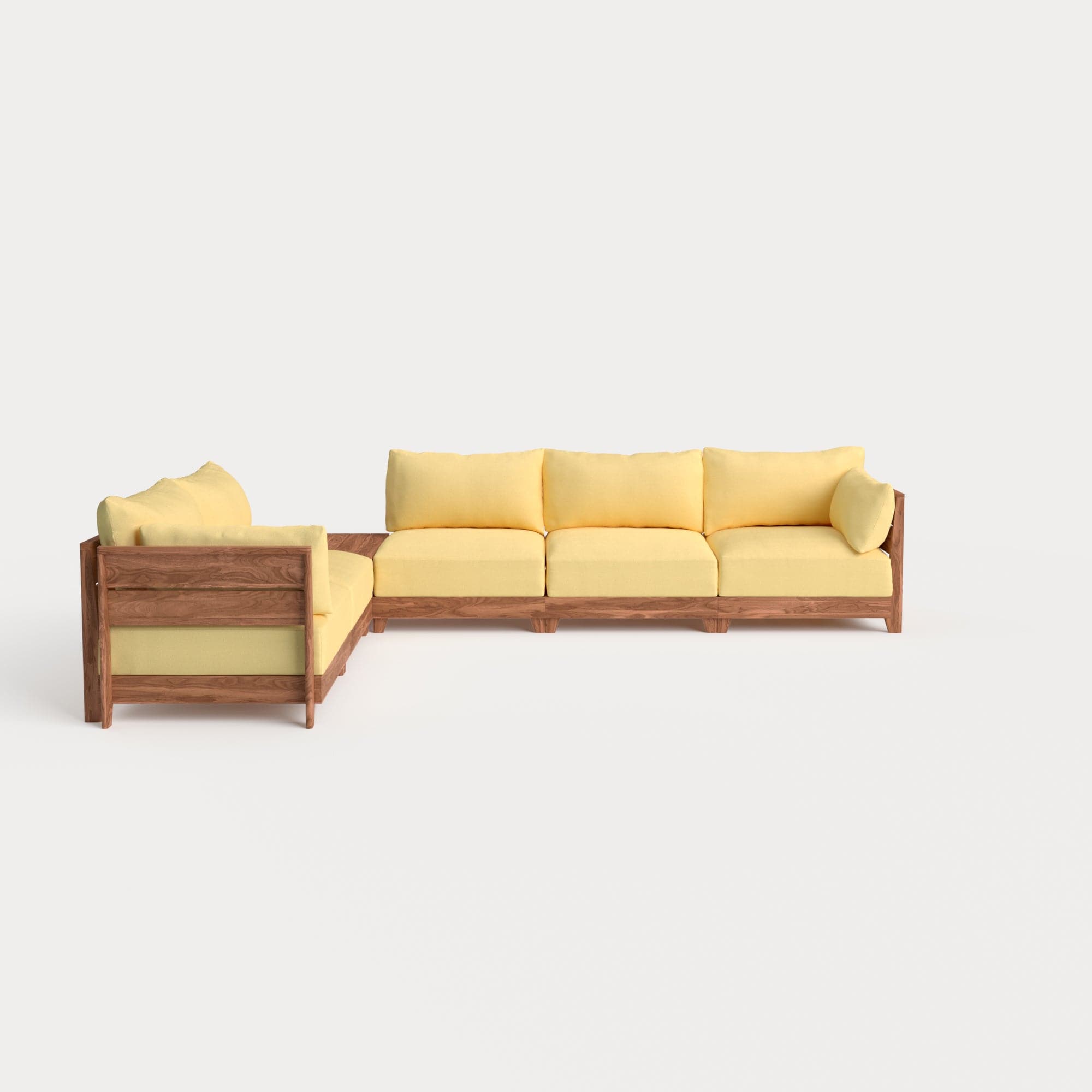 Dwell™ Modular Teak Outdoor 5-Seater L-Sectional + Storage Coffee Table  | Classic Canvas in Sun
