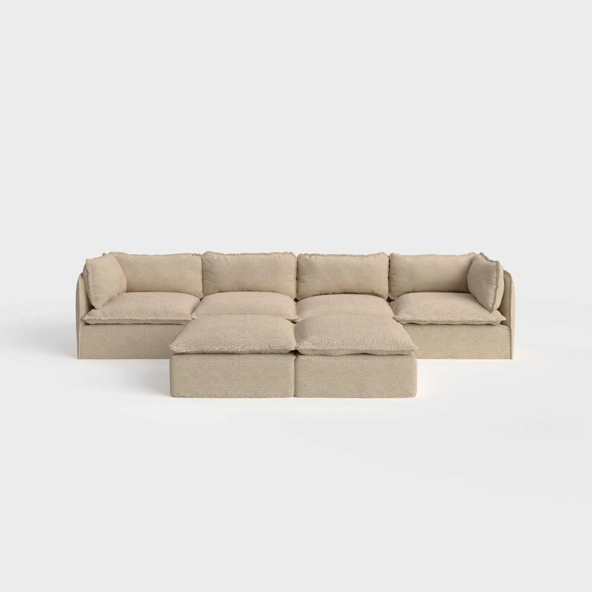 Modular Outdoor Washable 4-Seater + Bench Ottoman | Alfresco Boucle in Cashew