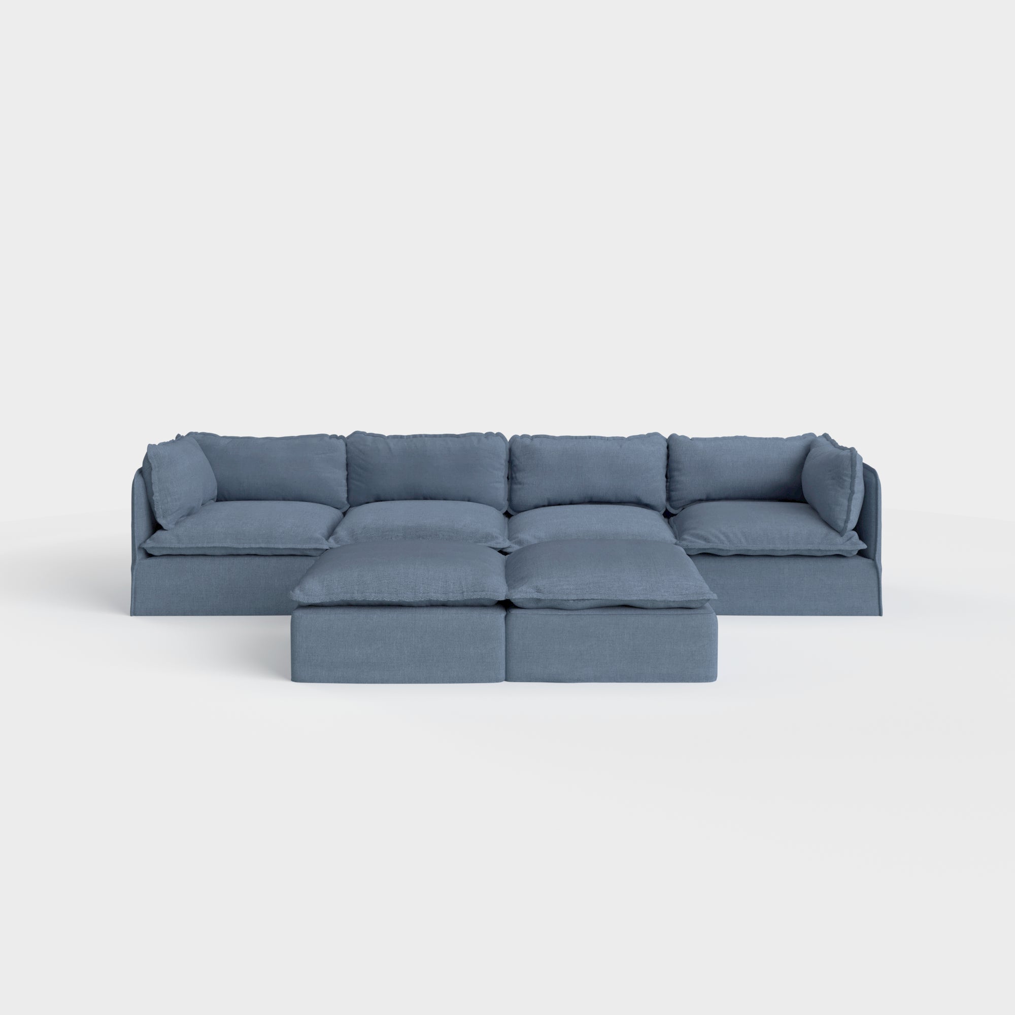 Modular Outdoor Washable 4-Seater + Bench Ottoman | Classic Canvas in Ocean