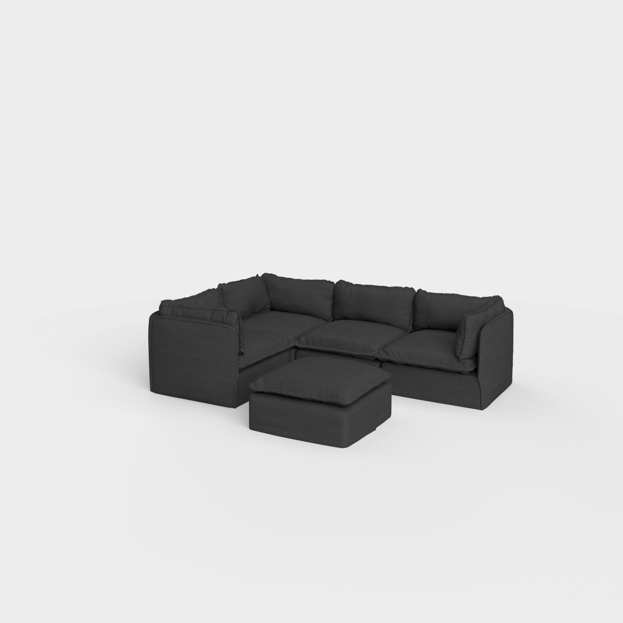 Modular Outdoor Washable 4-Seater Corner Sectional + Ottoman | Classic Canvas in Charcoal