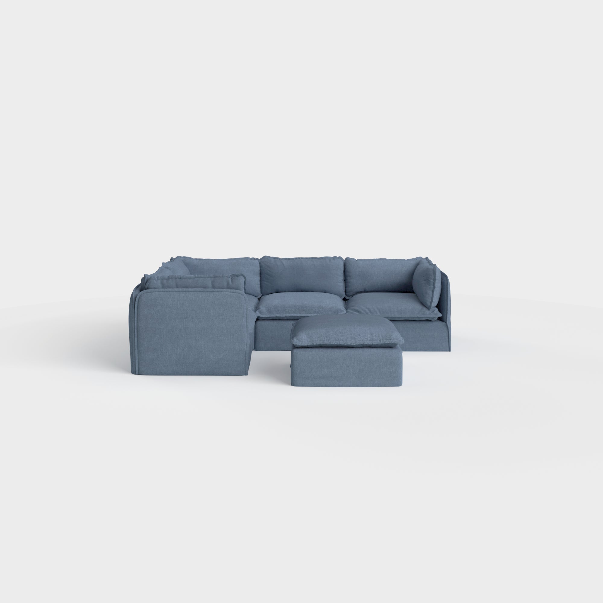 Modular Outdoor Washable 4-Seater Corner Sectional + Ottoman | Classic Canvas in Ocean