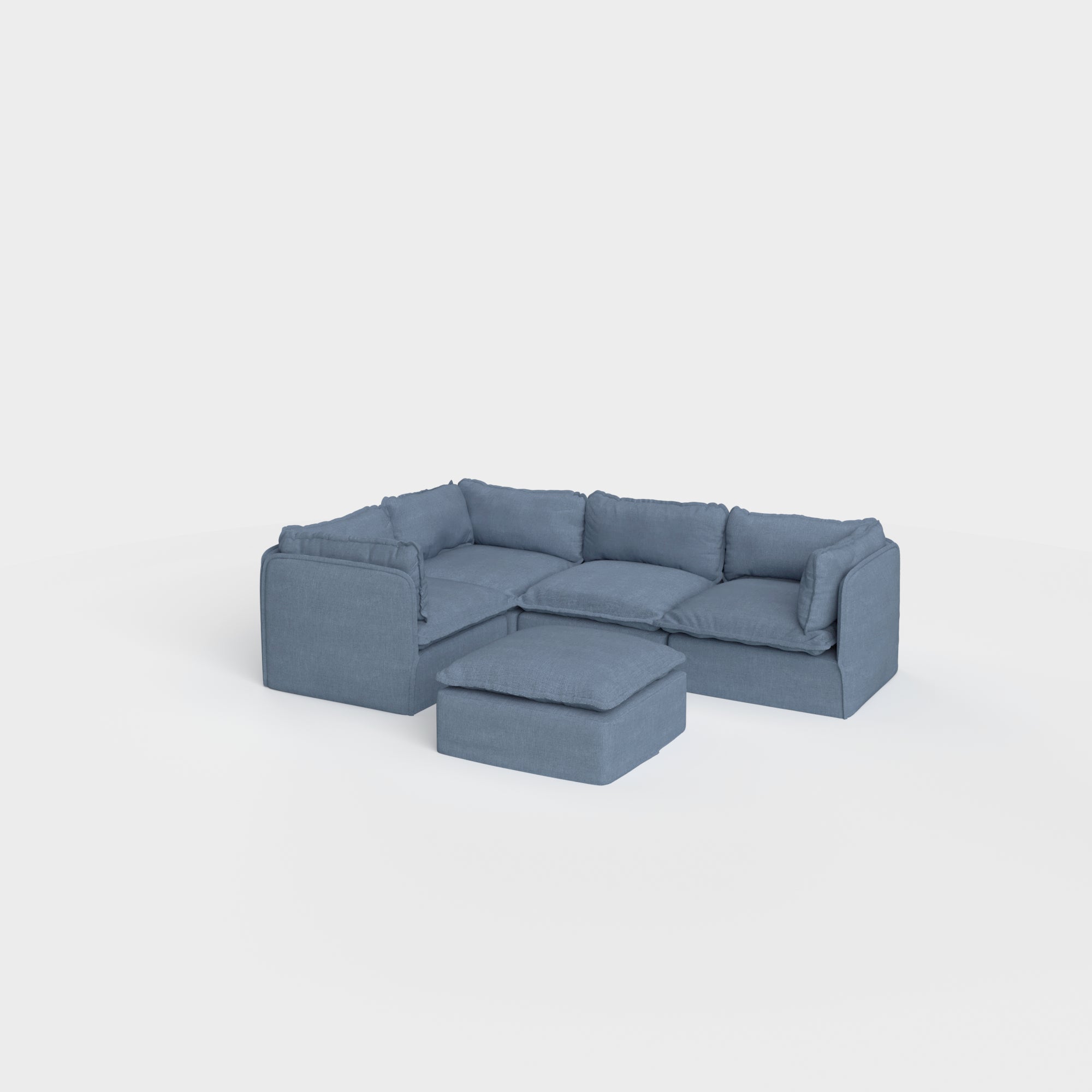 Modular Outdoor Washable 4-Seater Corner Sectional + Ottoman | Classic Canvas in Ocean