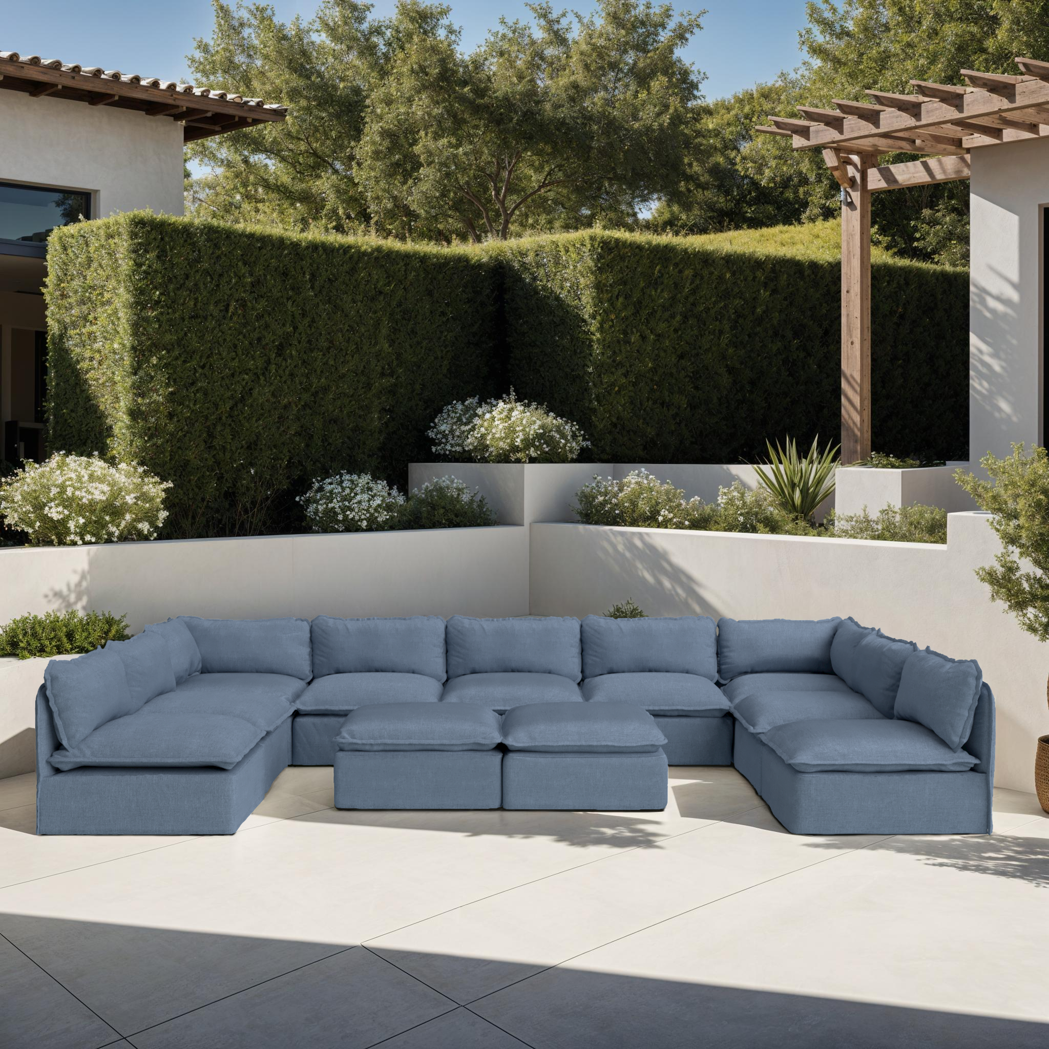 Modular Outdoor Washable 4-Seater Corner Sectional + Ottoman | Classic Canvas in Ocean
