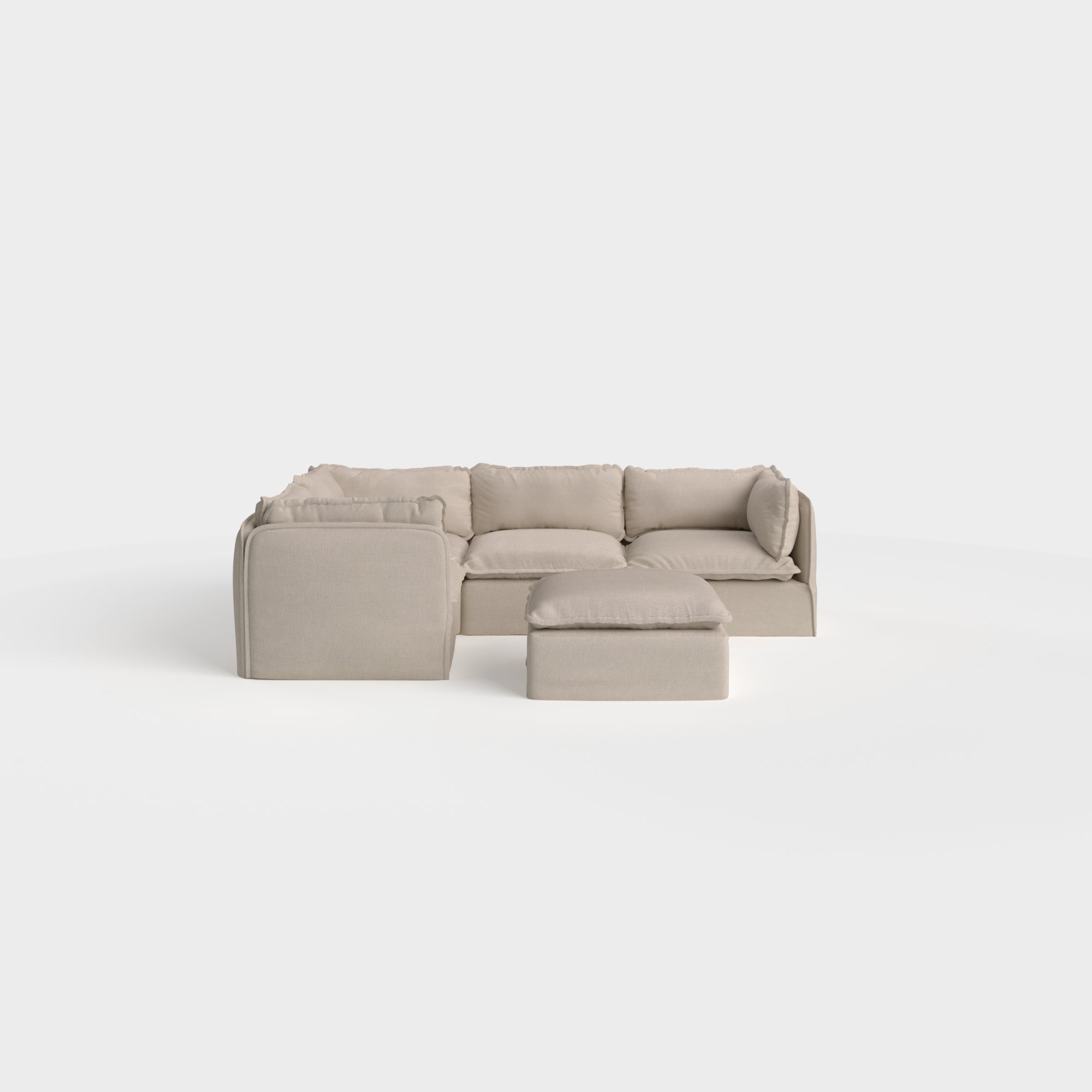 Modular Outdoor Washable 4-Seater Corner Sectional + Ottoman | Classic Canvas in Sand