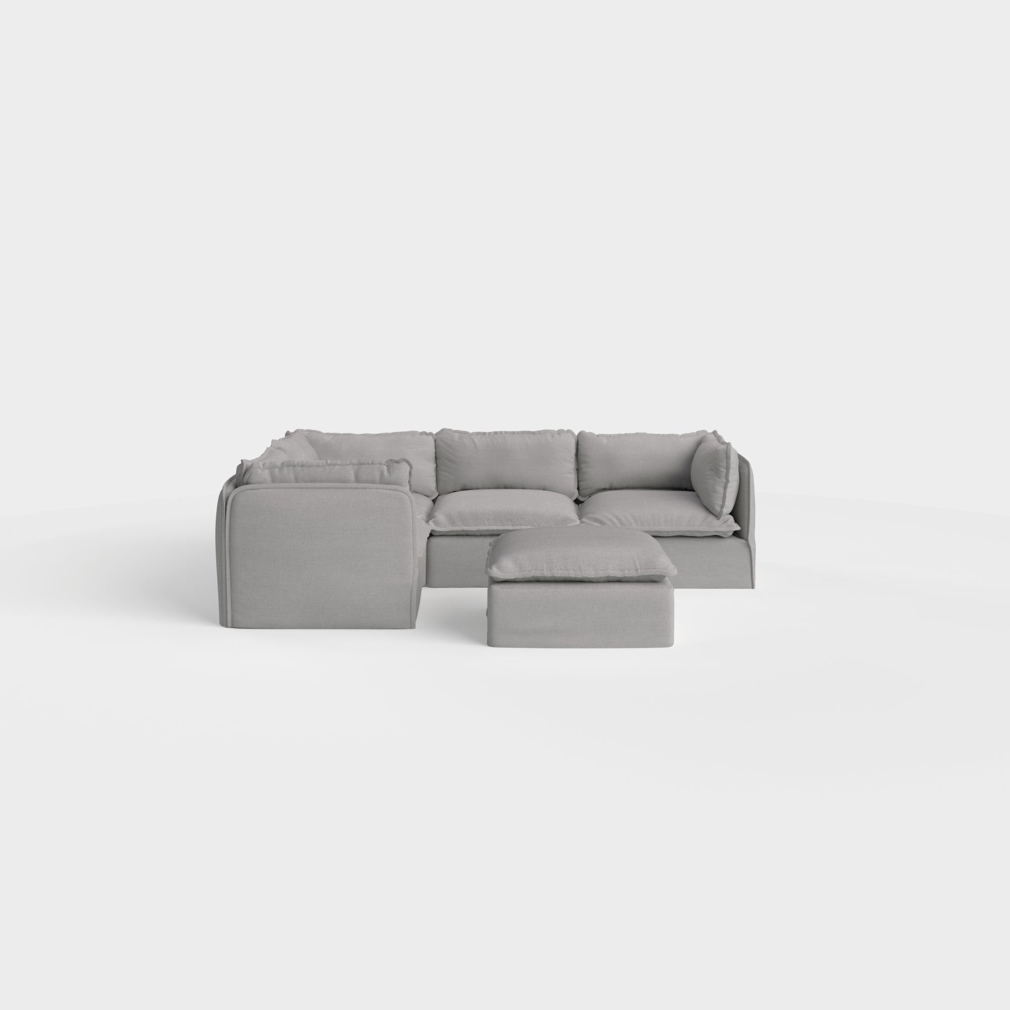 Modular Outdoor Washable 4-Seater Corner Sectional + Ottoman | Classic Canvas in Stone Gray