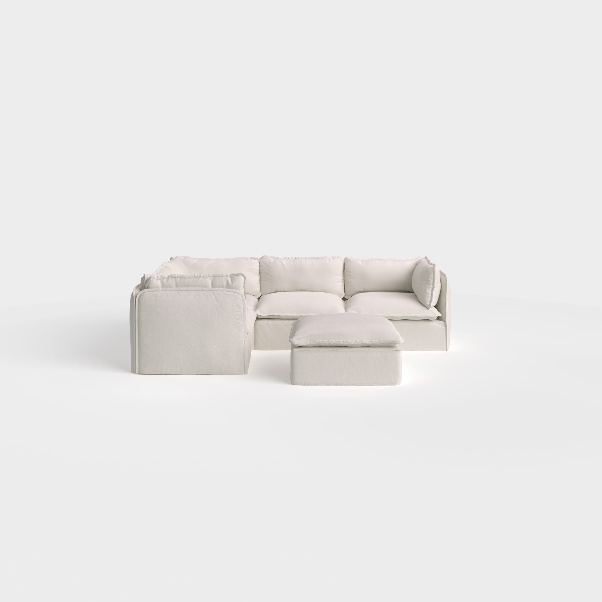 Modular Outdoor Washable 4-Seater Corner Sectional + Ottoman | Nano Slubweave in Chai