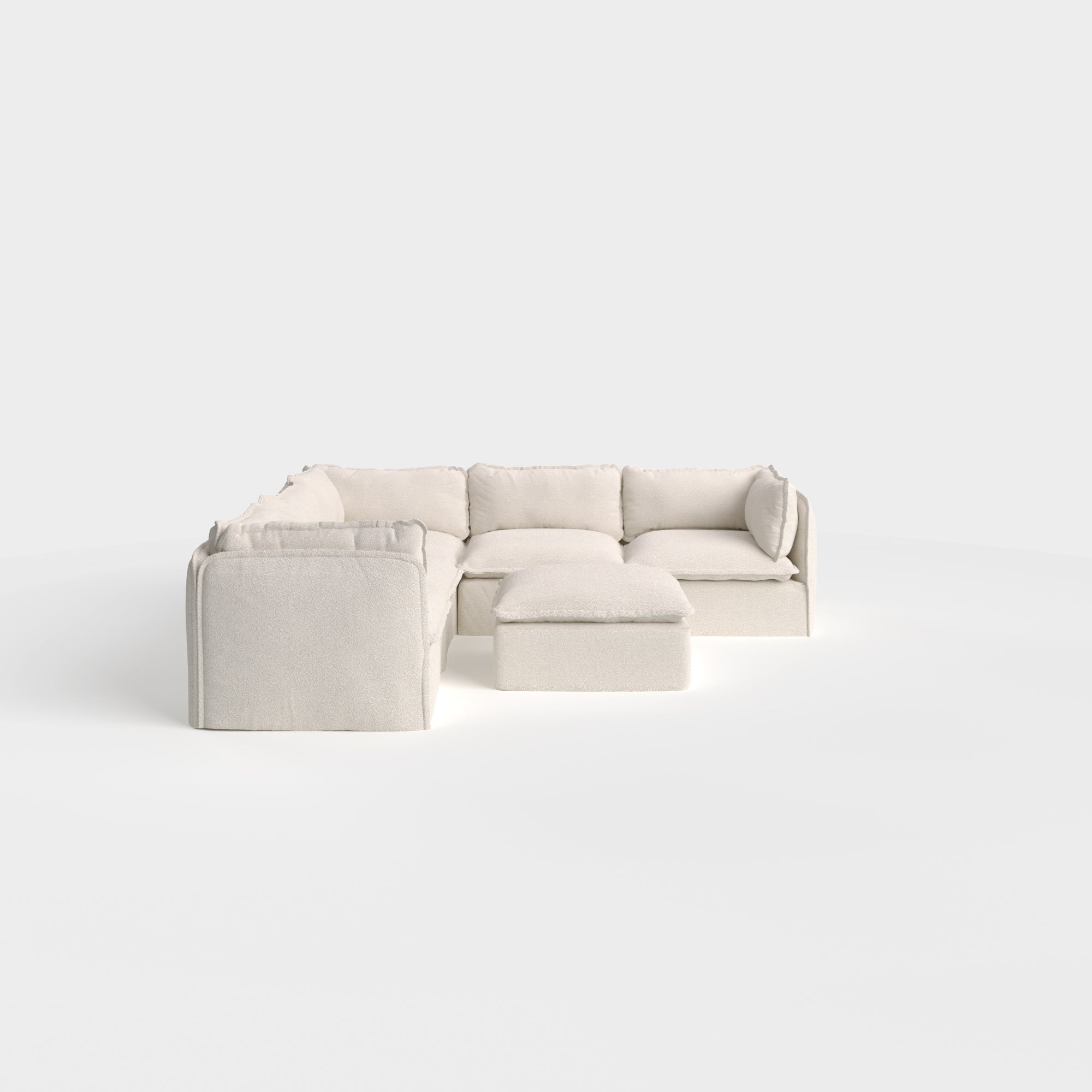 Modular Outdoor Washable 5-Seater Corner Sectional + Ottoman | Alfresco Boucle in Creme