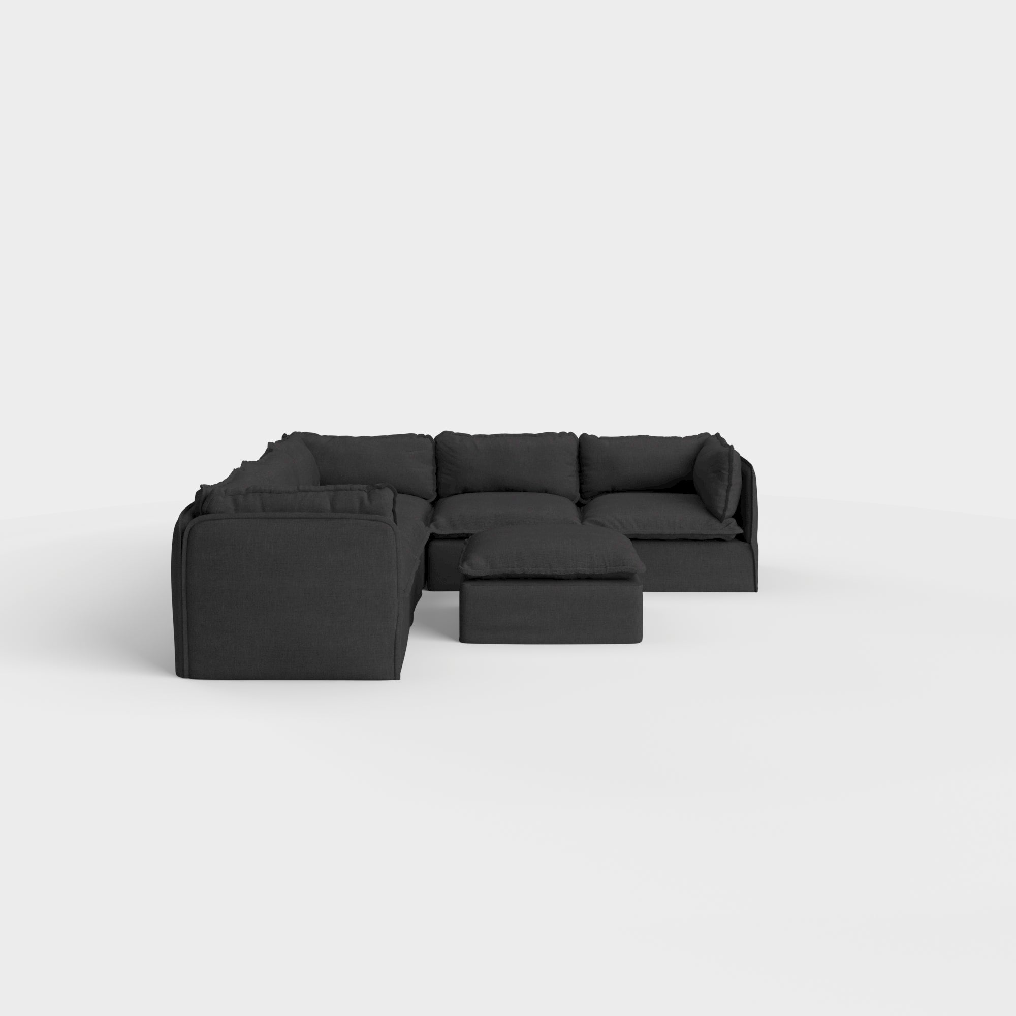 Modular Outdoor Washable 5-Seater Corner Sectional + Ottoman | Classic Canvas in Charcoal