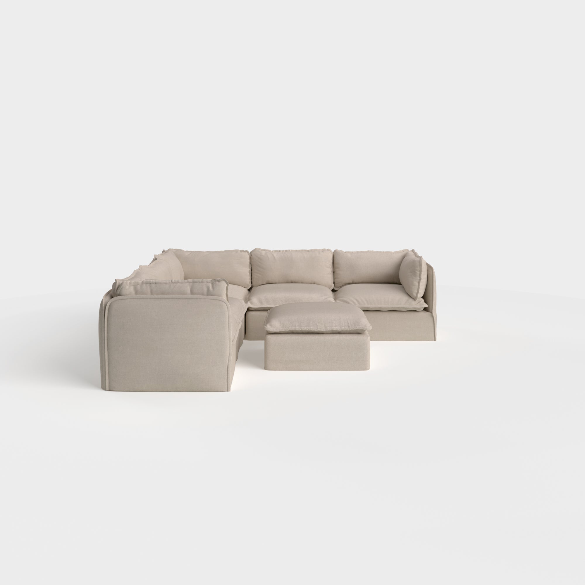 Modular Outdoor Washable 5-Seater Corner Sectional + Ottoman | Classic Canvas in Sand
