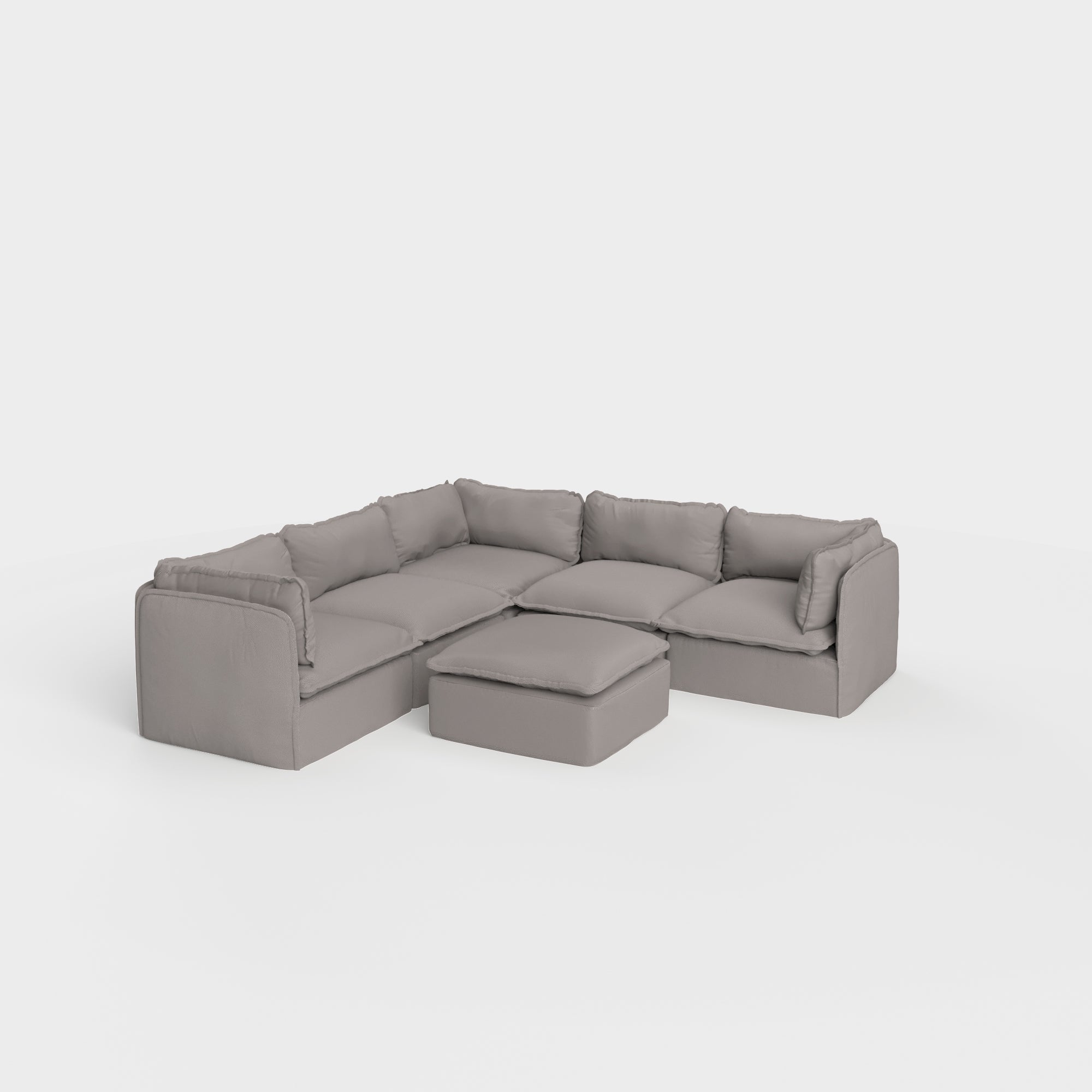 Modular Outdoor Washable 5-Seater Corner Sectional + Ottoman | Nano Slubweave in Haze Gray