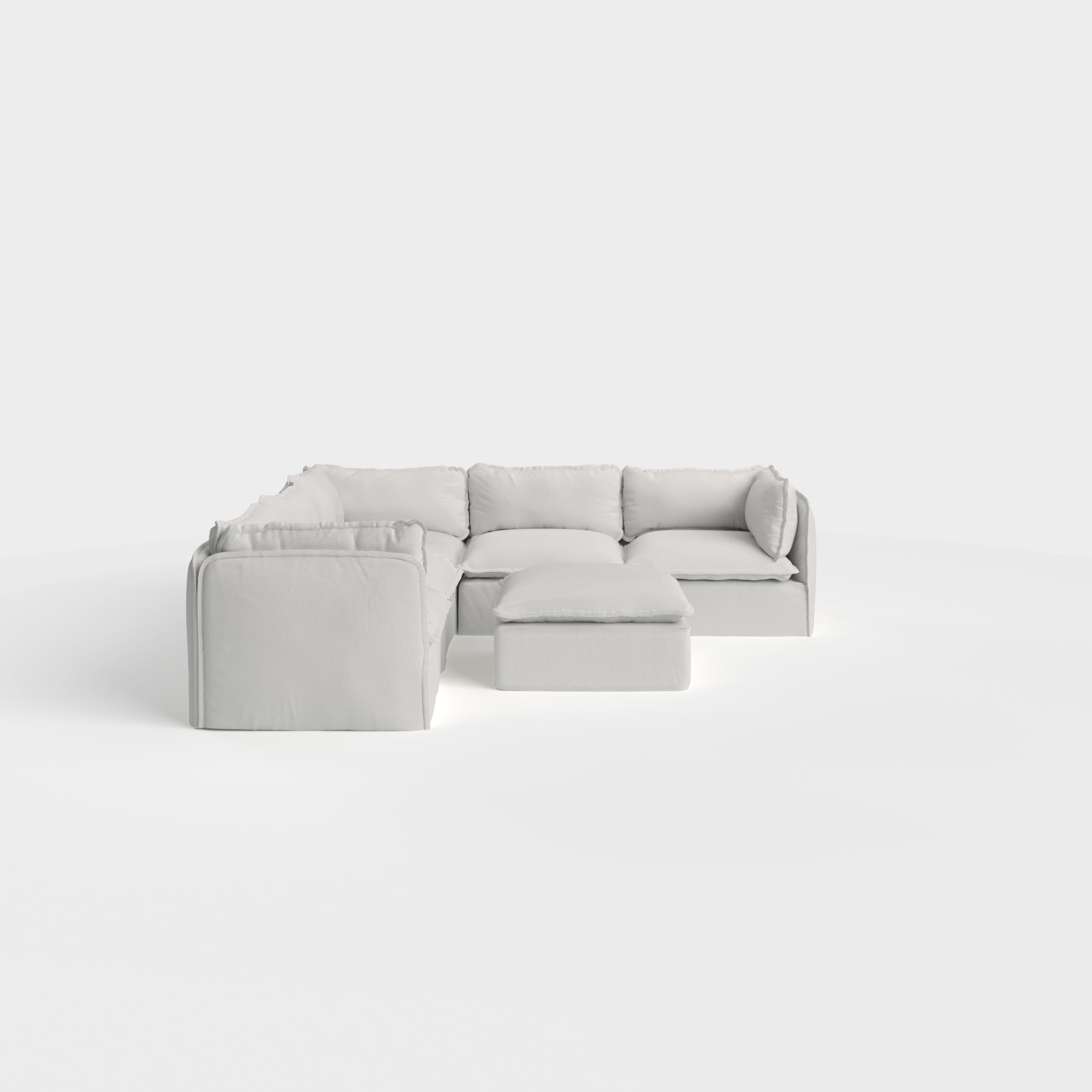 Modular Outdoor Washable 5-Seater Corner Sectional + Ottoman | Nano Slubweave in Mist