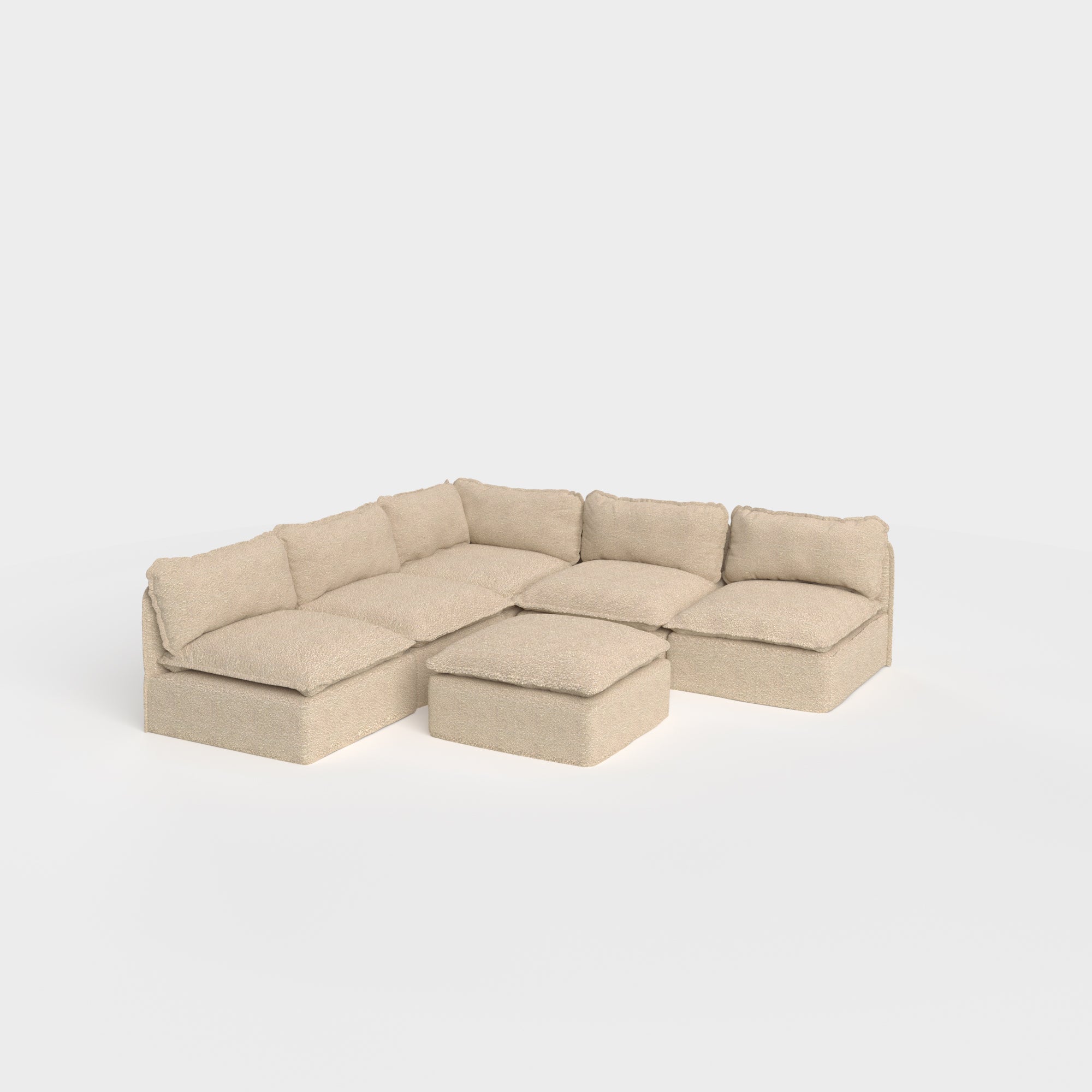 Modular Outdoor Washable 5-Seater Open-Ends Corner Sectional + Ottoman | Alfresco Boucle in Cashew