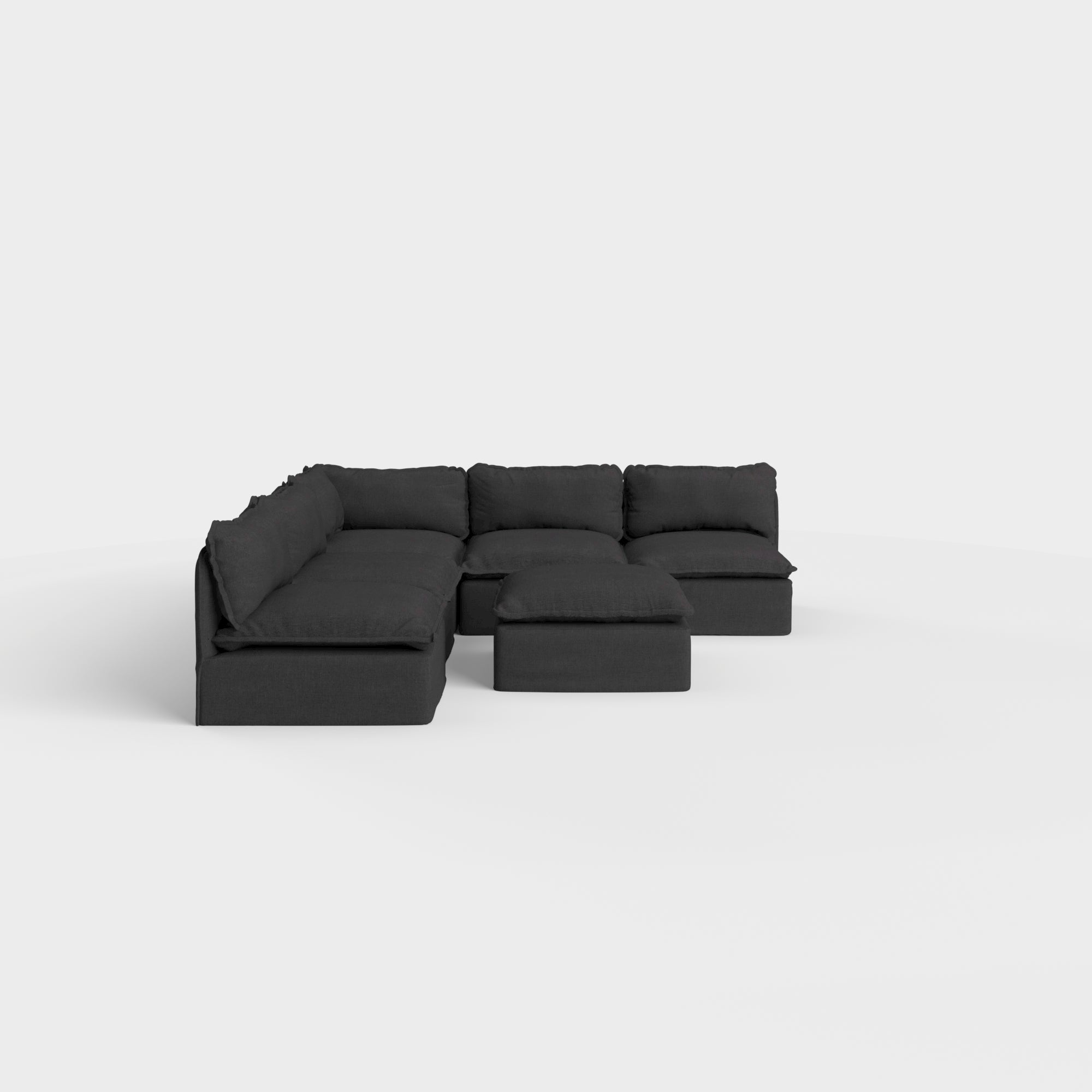 Modular Outdoor Washable 5-Seater Open-Ends Corner Sectional + Ottoman | Classic Canvas in Charcoal