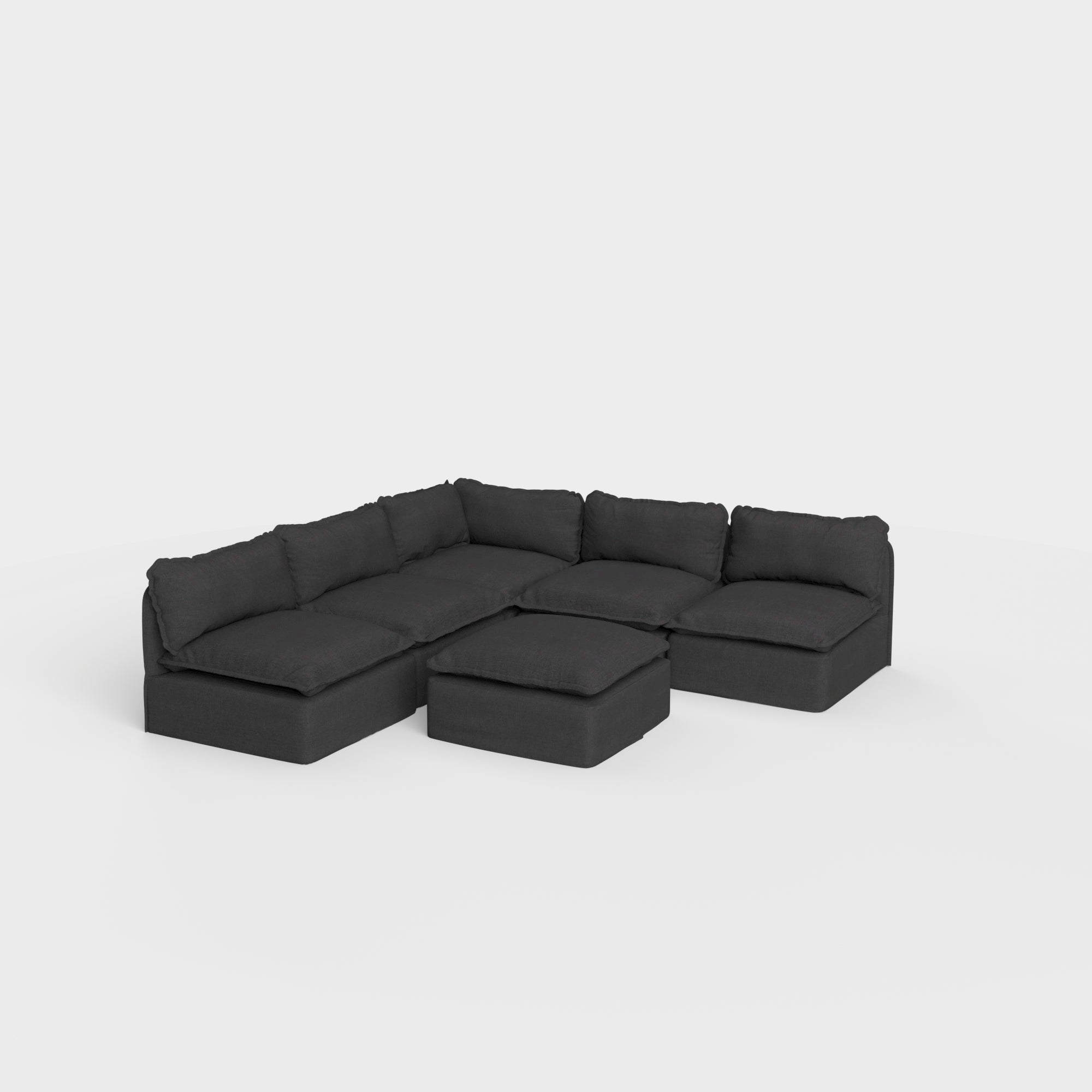 Modular Outdoor Washable 5-Seater Open-Ends Corner Sectional + Ottoman | Classic Canvas in Charcoal