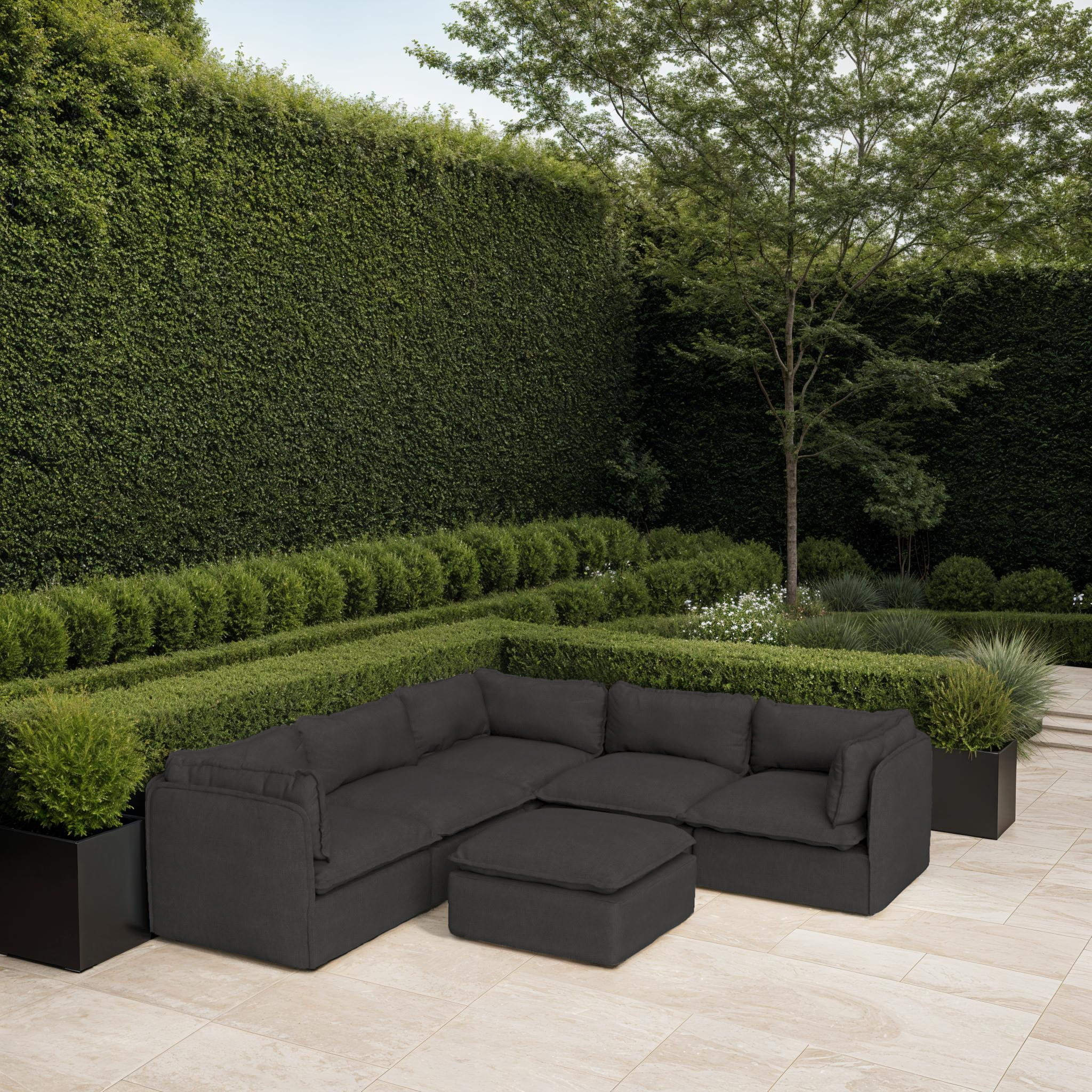 Modular Outdoor Washable 5-Seater Open-Ends Corner Sectional + Ottoman | Classic Canvas in Charcoal