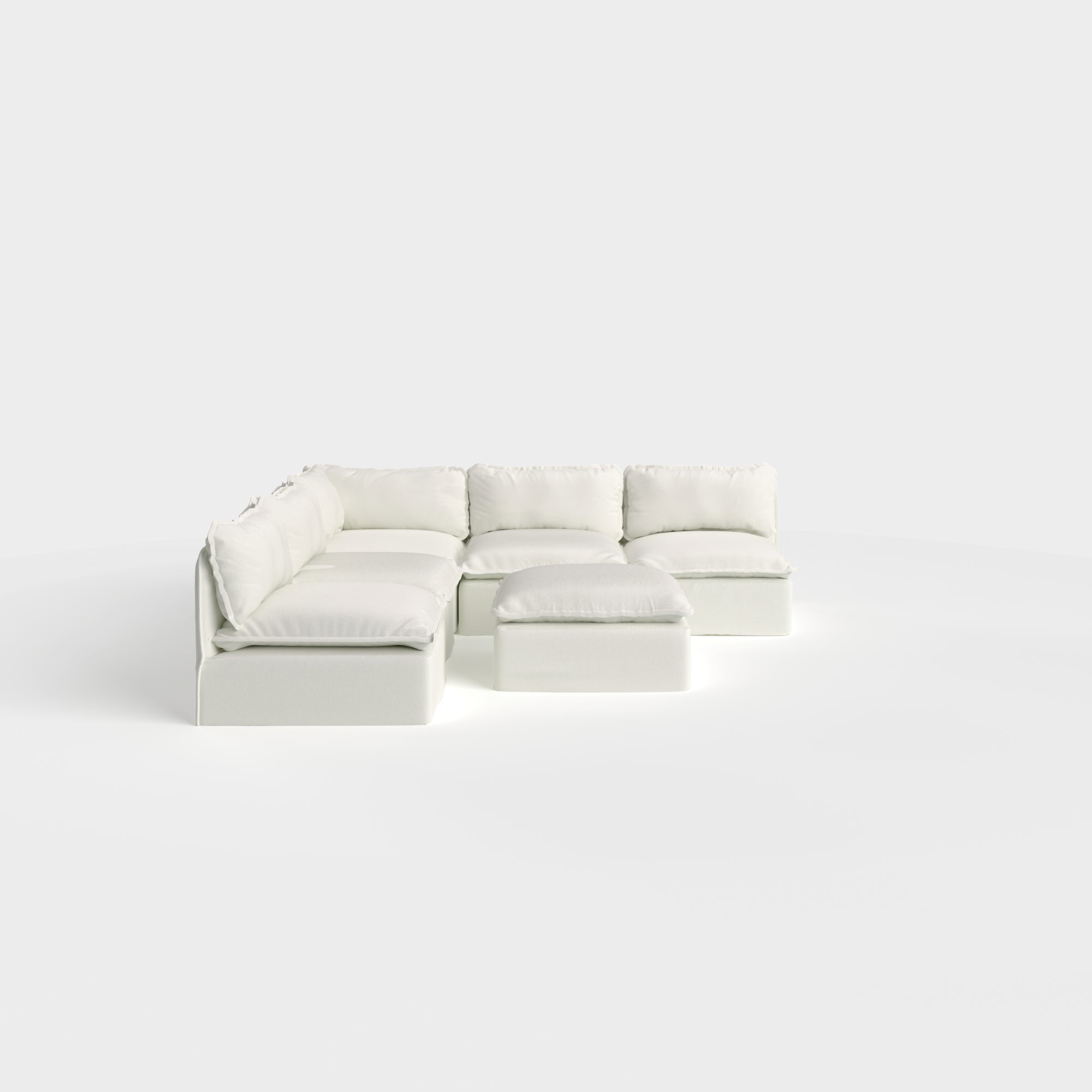 Modular Outdoor Washable 5-Seater Open-Ends Corner Sectional + Ottoman | Classic Canvas in Cloud
