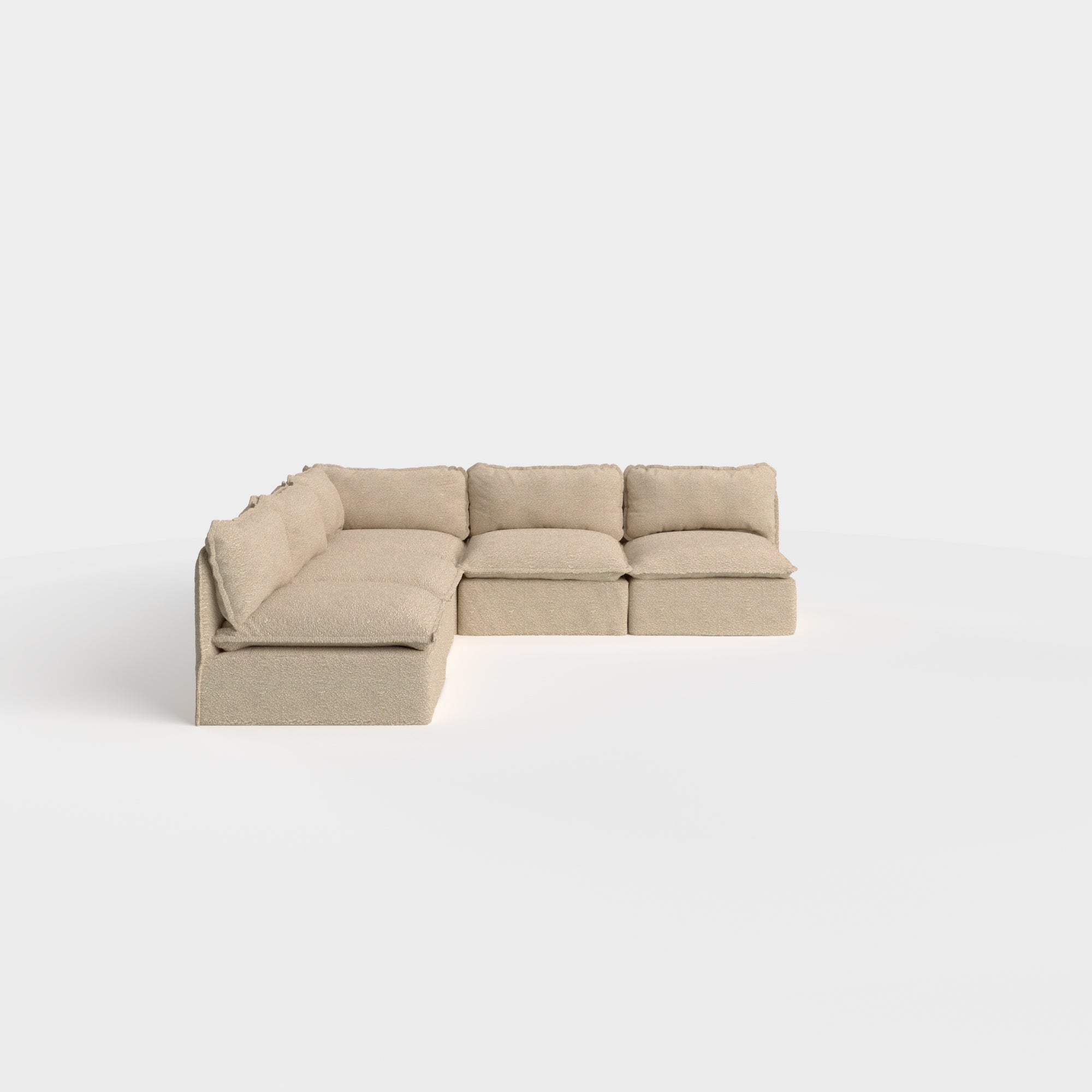Modular Outdoor Washable 5-Seater Open-Ends Corner Sectional | Alfresco Boucle in Cashew