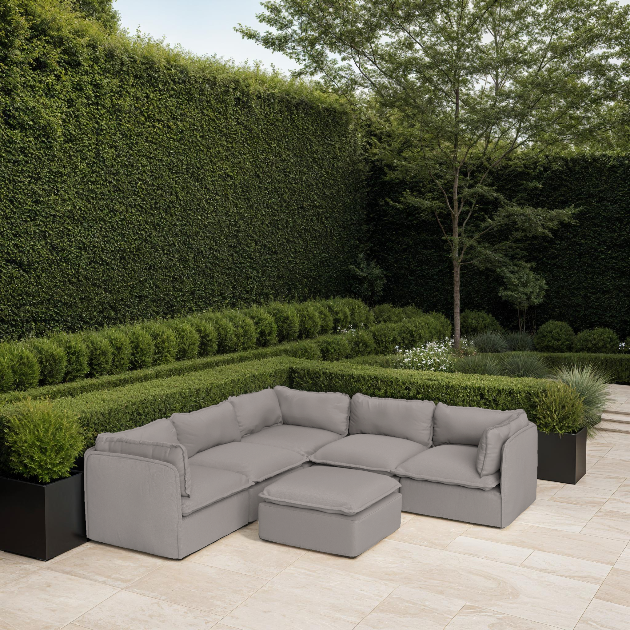 Modular Outdoor Washable 5-Seater Open-Ends Corner Sectional | Nano Slubweave in Haze Gray