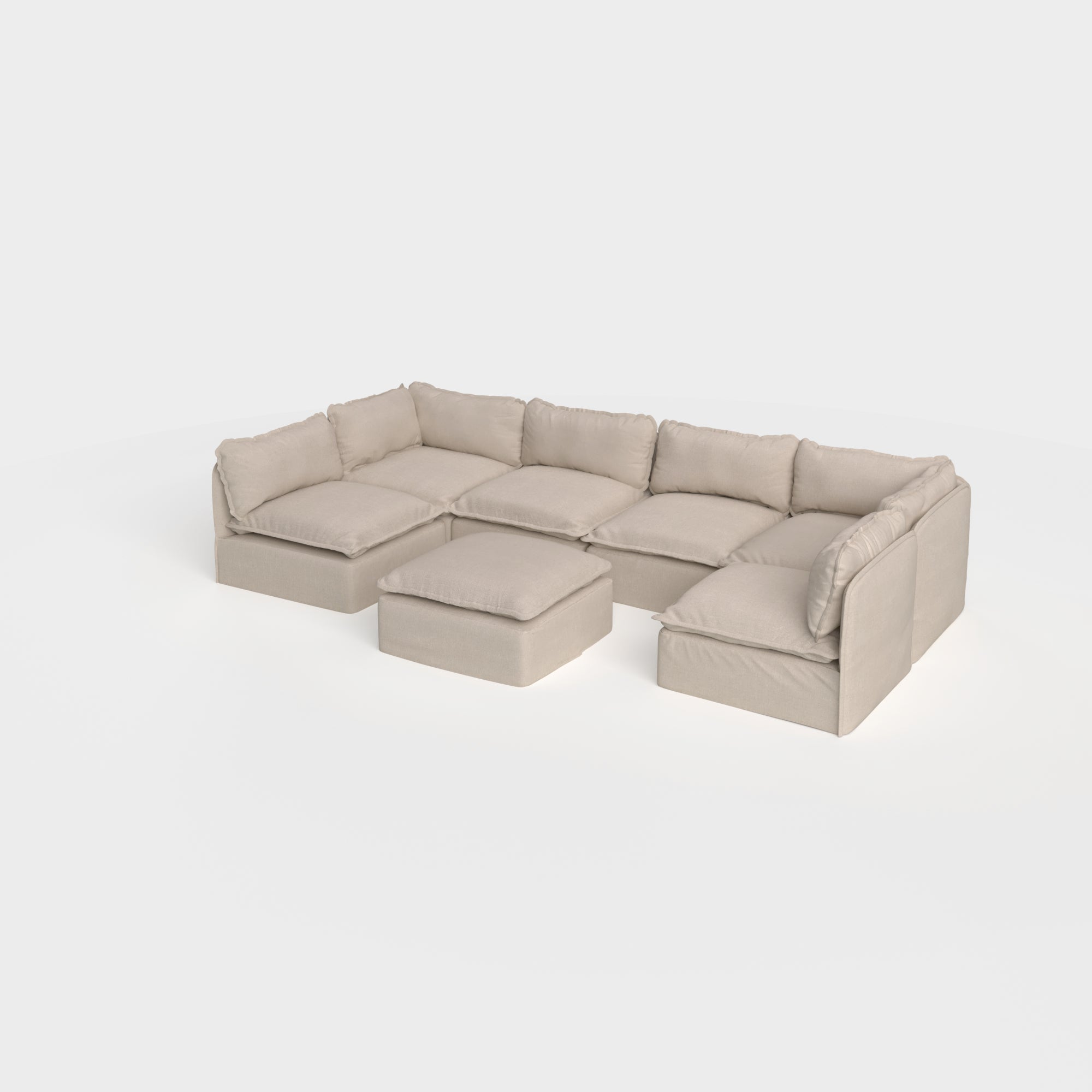 Modular Outdoor Washable 6-Seater Open-Ends U-Sectional + Ottoman | Classic Canvas in Sand