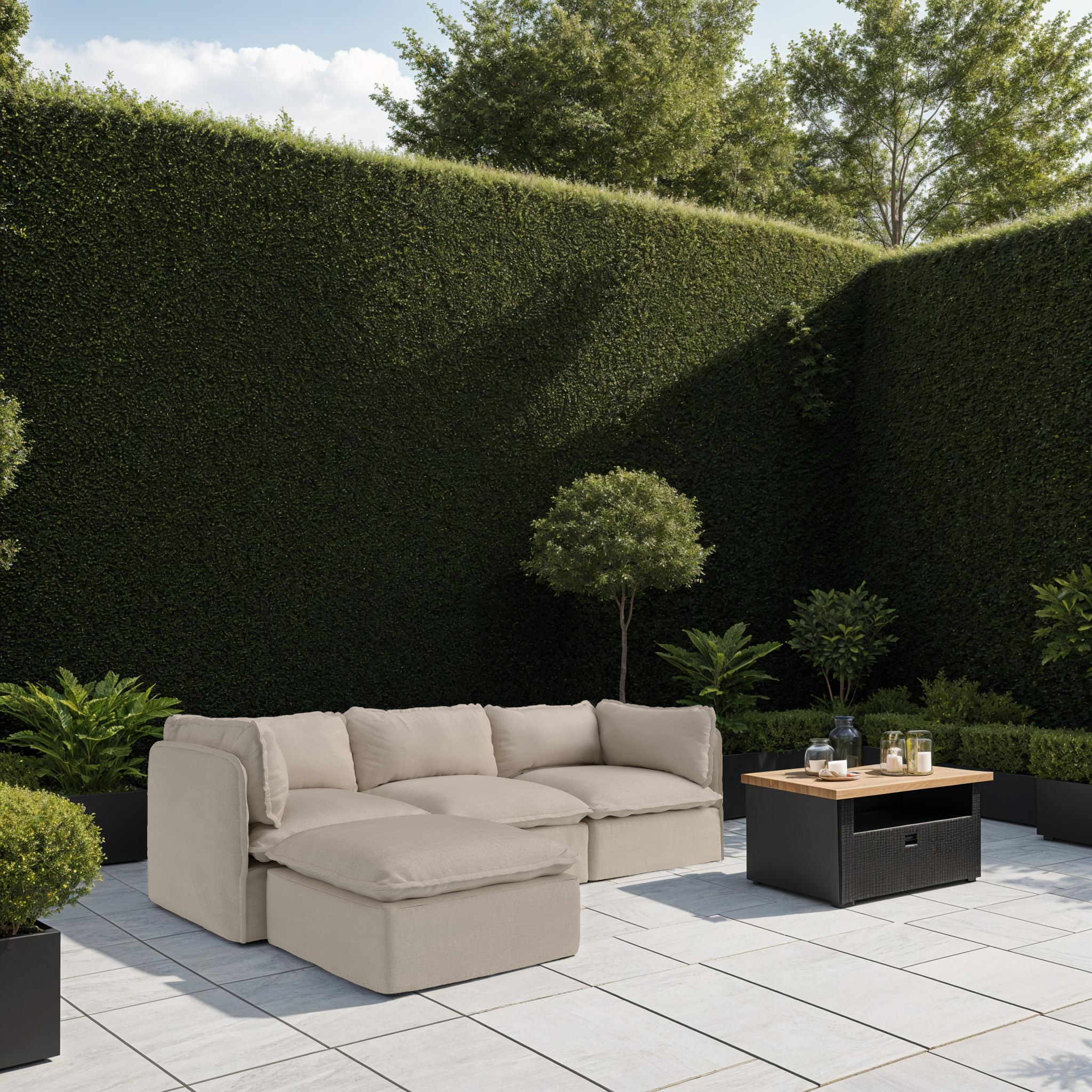 Modular Outdoor Washable 6-Seater Open-Ends U-Sectional + Ottoman | Classic Canvas in Sand
