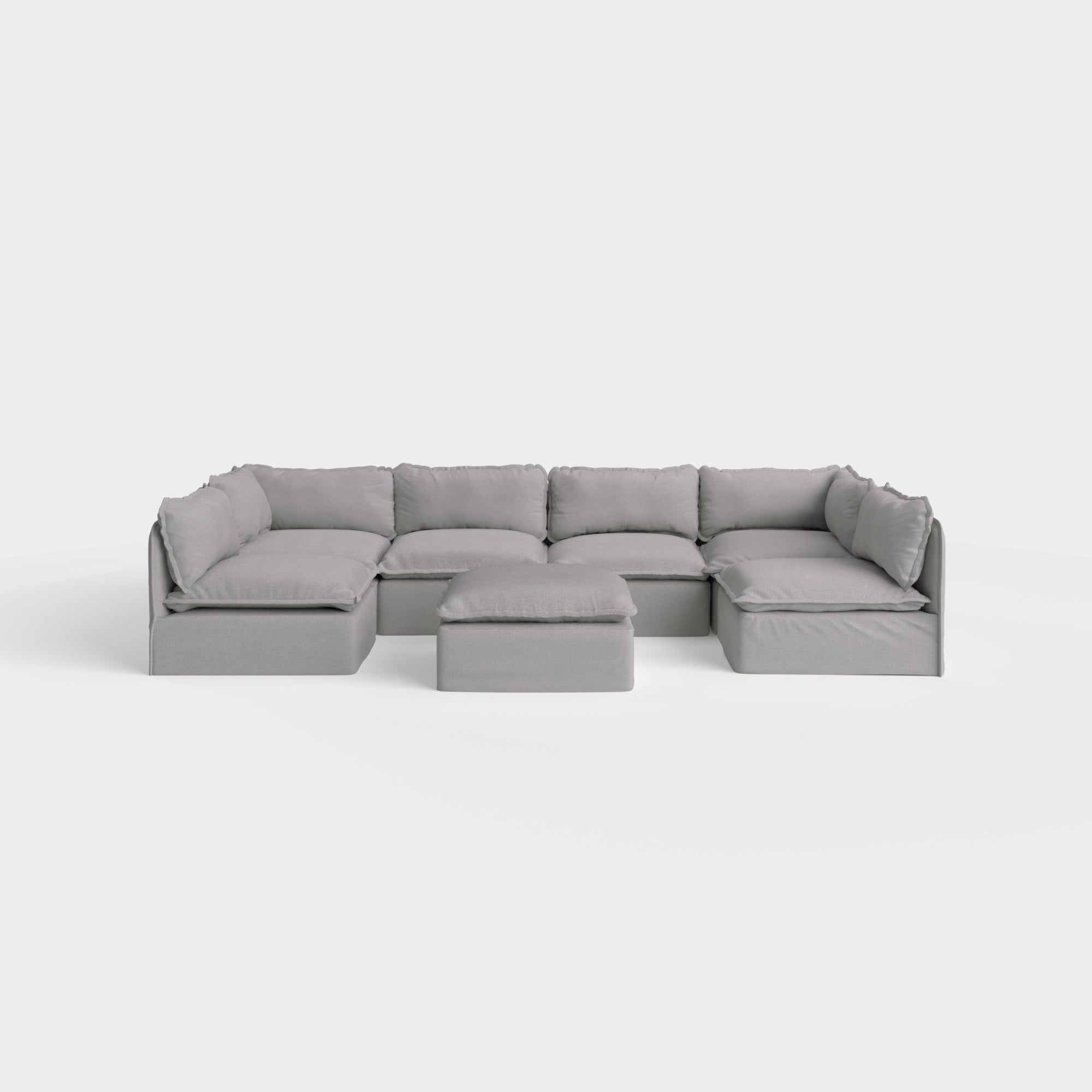 Modular Outdoor Washable 6-Seater Open-Ends U-Sectional + Ottoman | Classic Canvas in Stone Gray