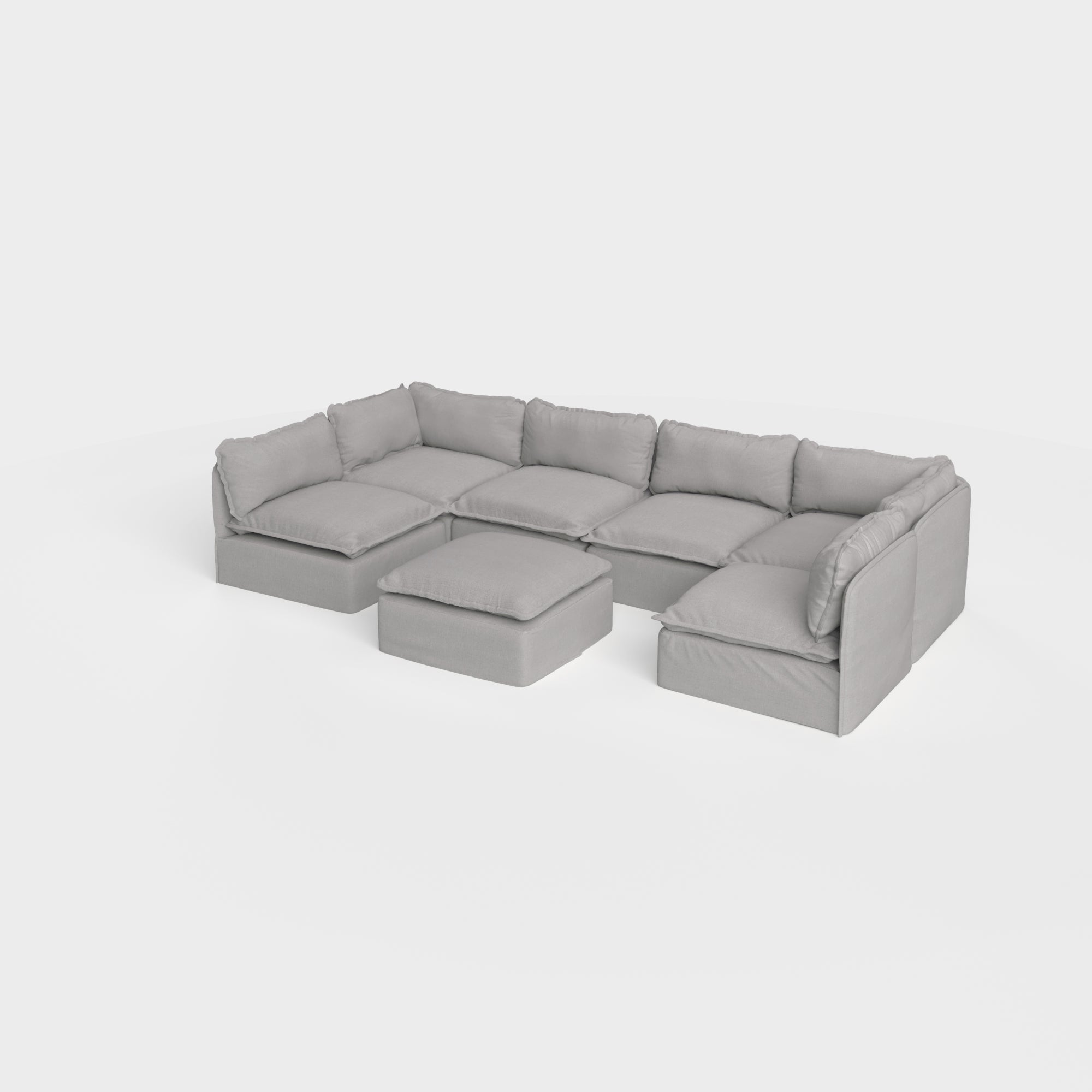 Modular Outdoor Washable 6-Seater Open-Ends U-Sectional + Ottoman | Classic Canvas in Stone Gray