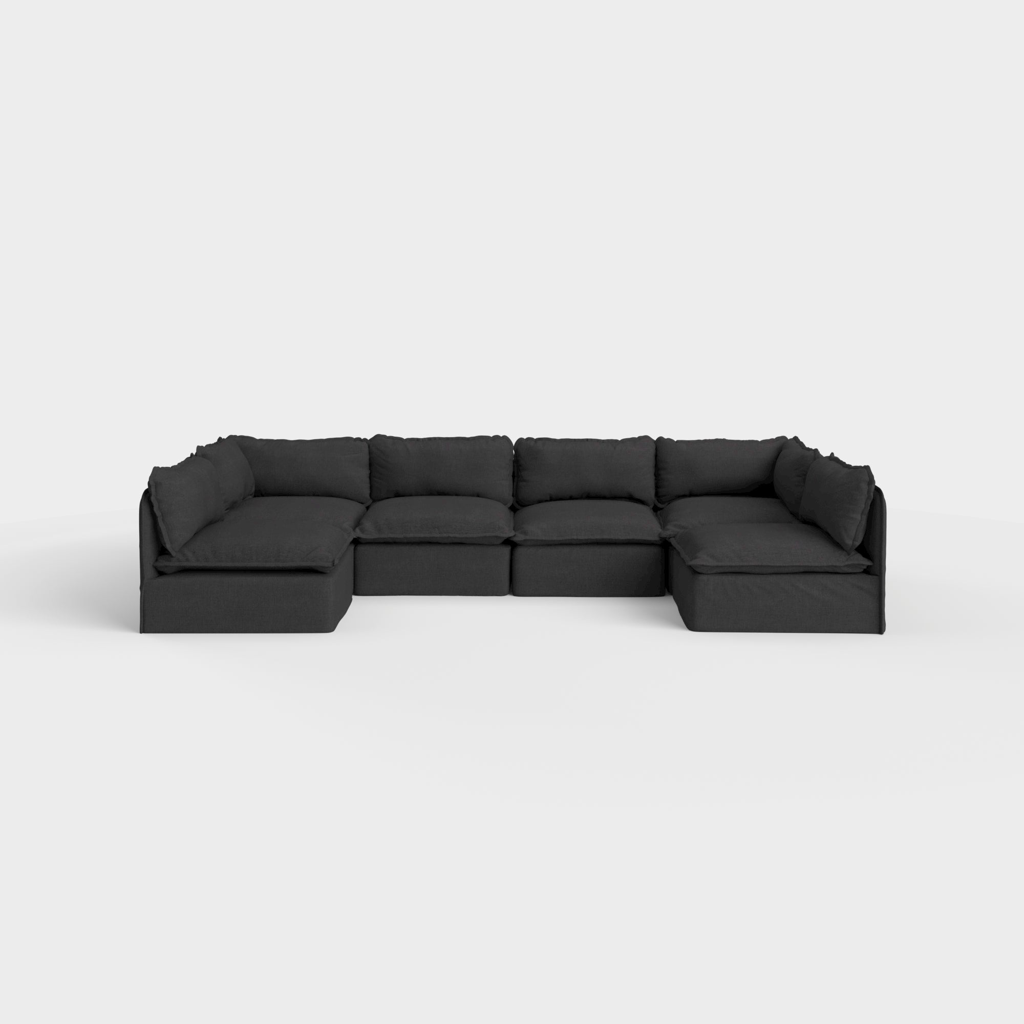 Modular Outdoor Washable 6-Seater Open-Ends U-Sectional | Classic Canvas in Charcoal