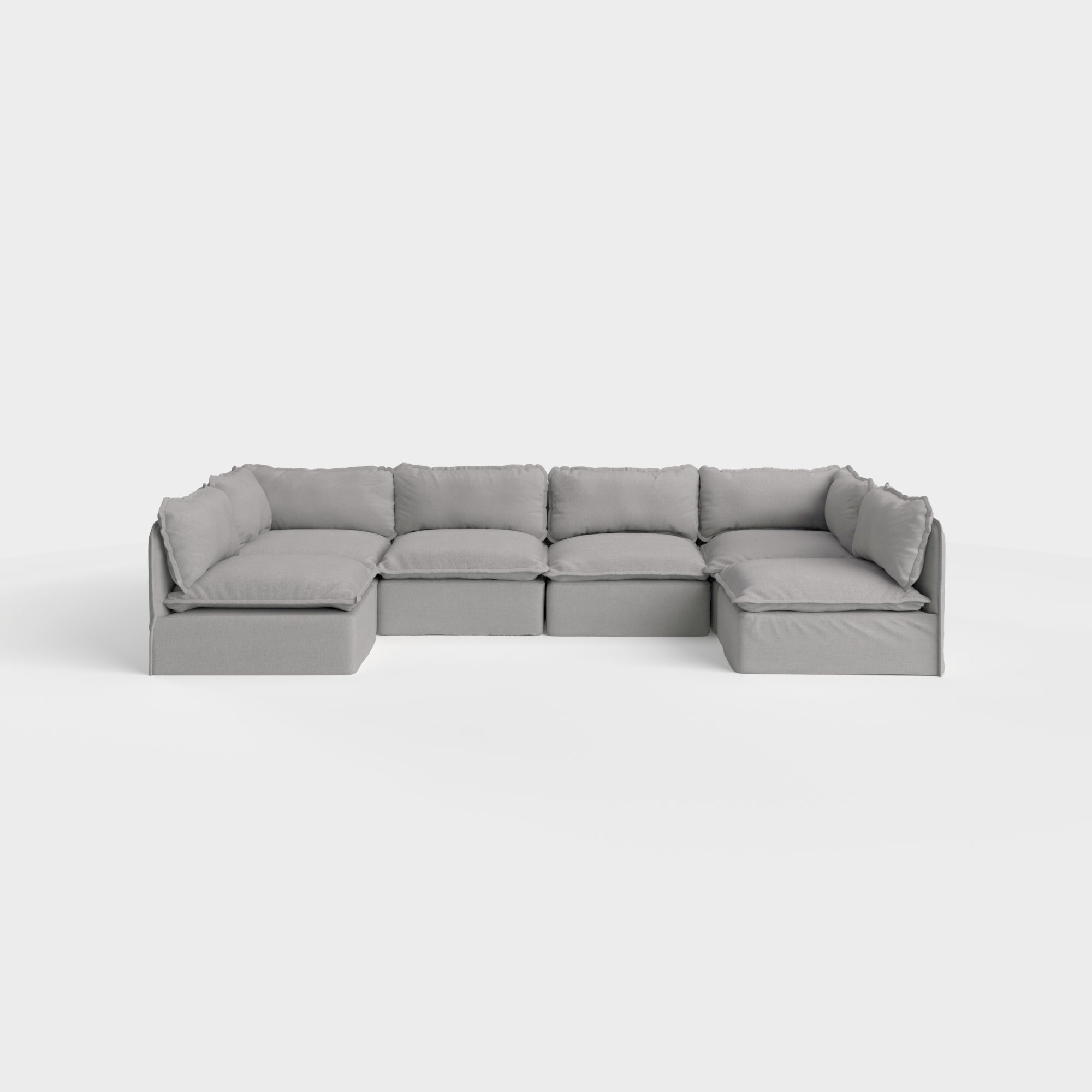 Modular Outdoor Washable 6-Seater Open-Ends U-Sectional | Classic Canvas in Stone Gray